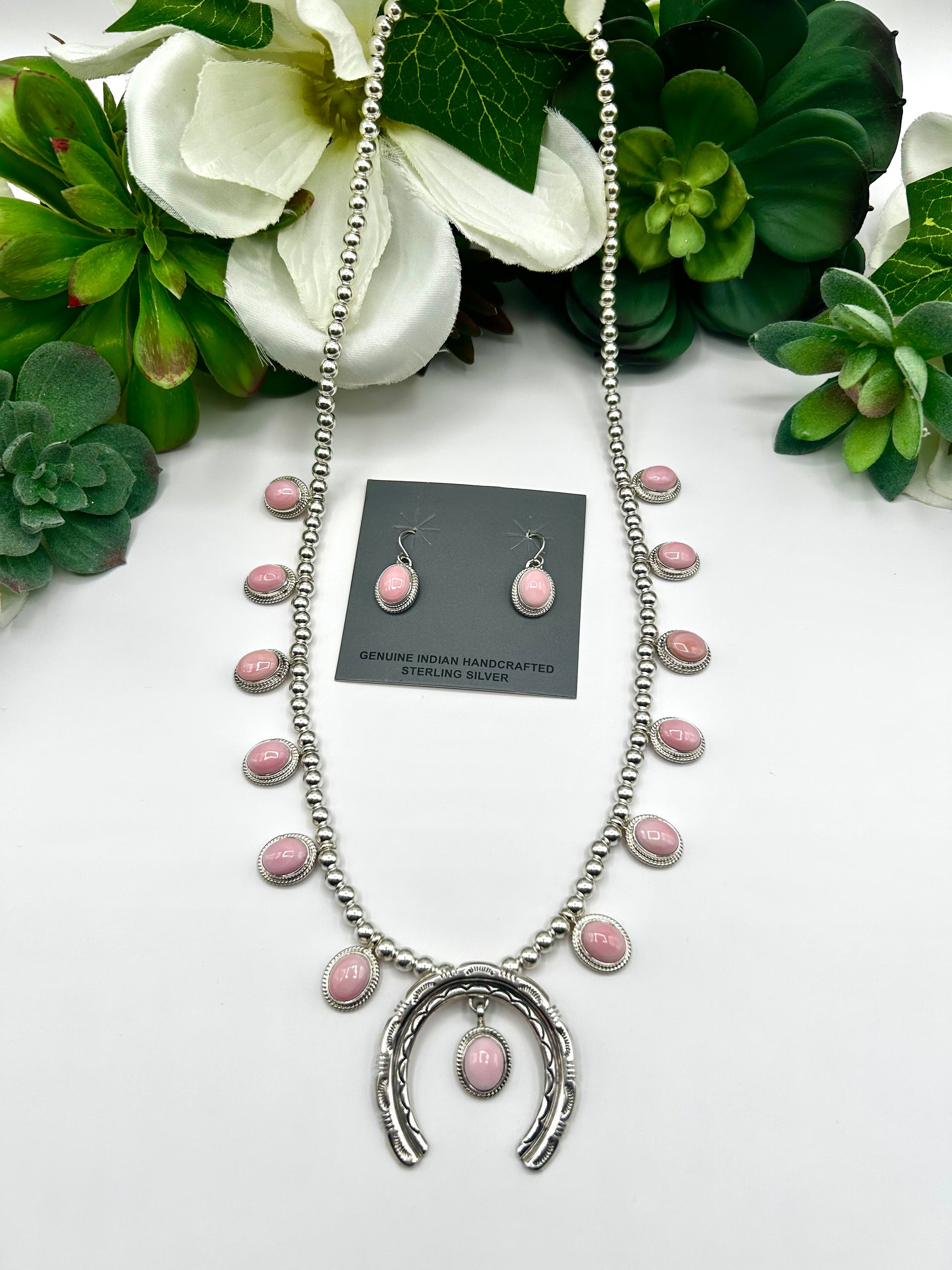 Francis Yazzie Pink Conch & Sterling Silver Necklace Set