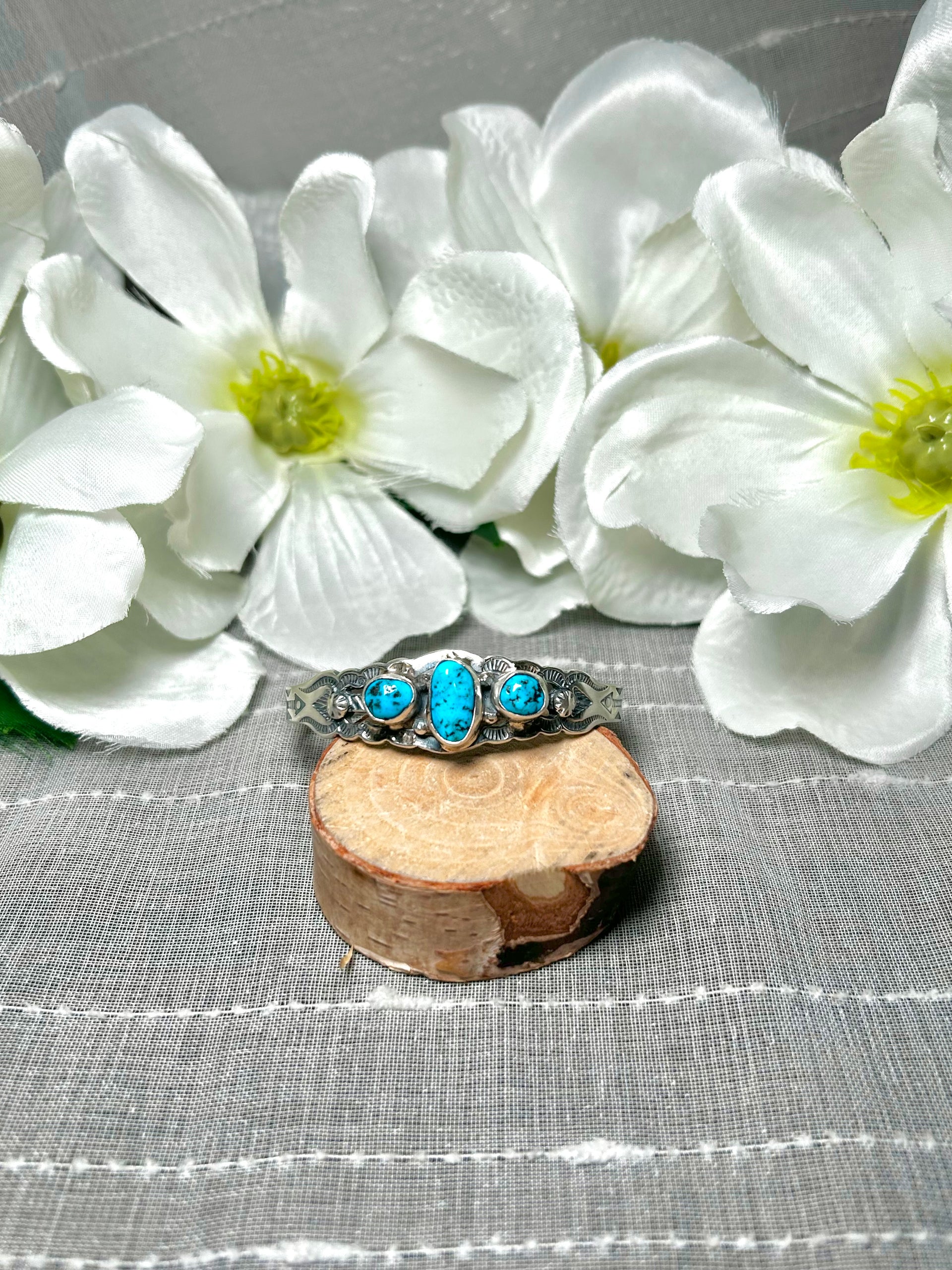 Navajo Made Kingman Turquoise & Sterling Silver Cuff Bracelet