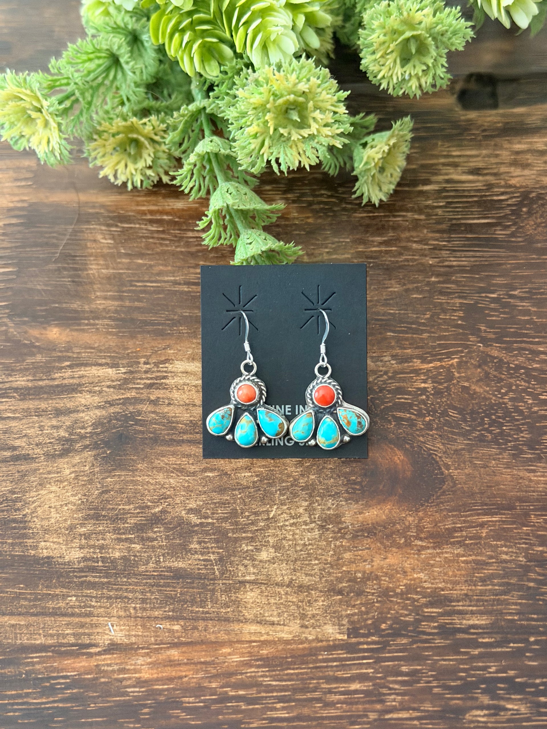 Navajo Made Multi Stone & Sterling Silver Dangle Cluster Earrings