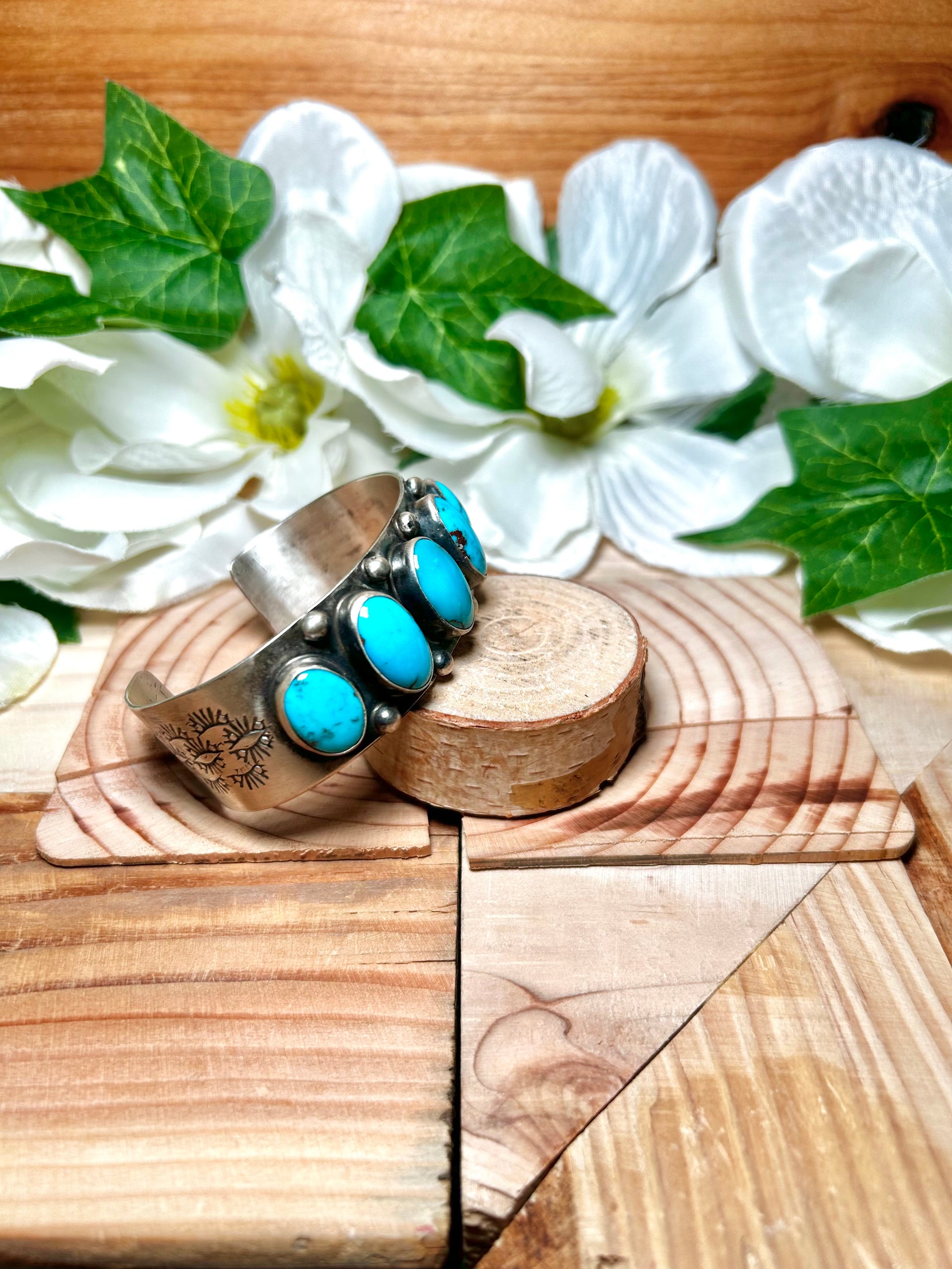 Navajo Made Egyptian Turquoise & Sterling Silver Cuff Bracelet