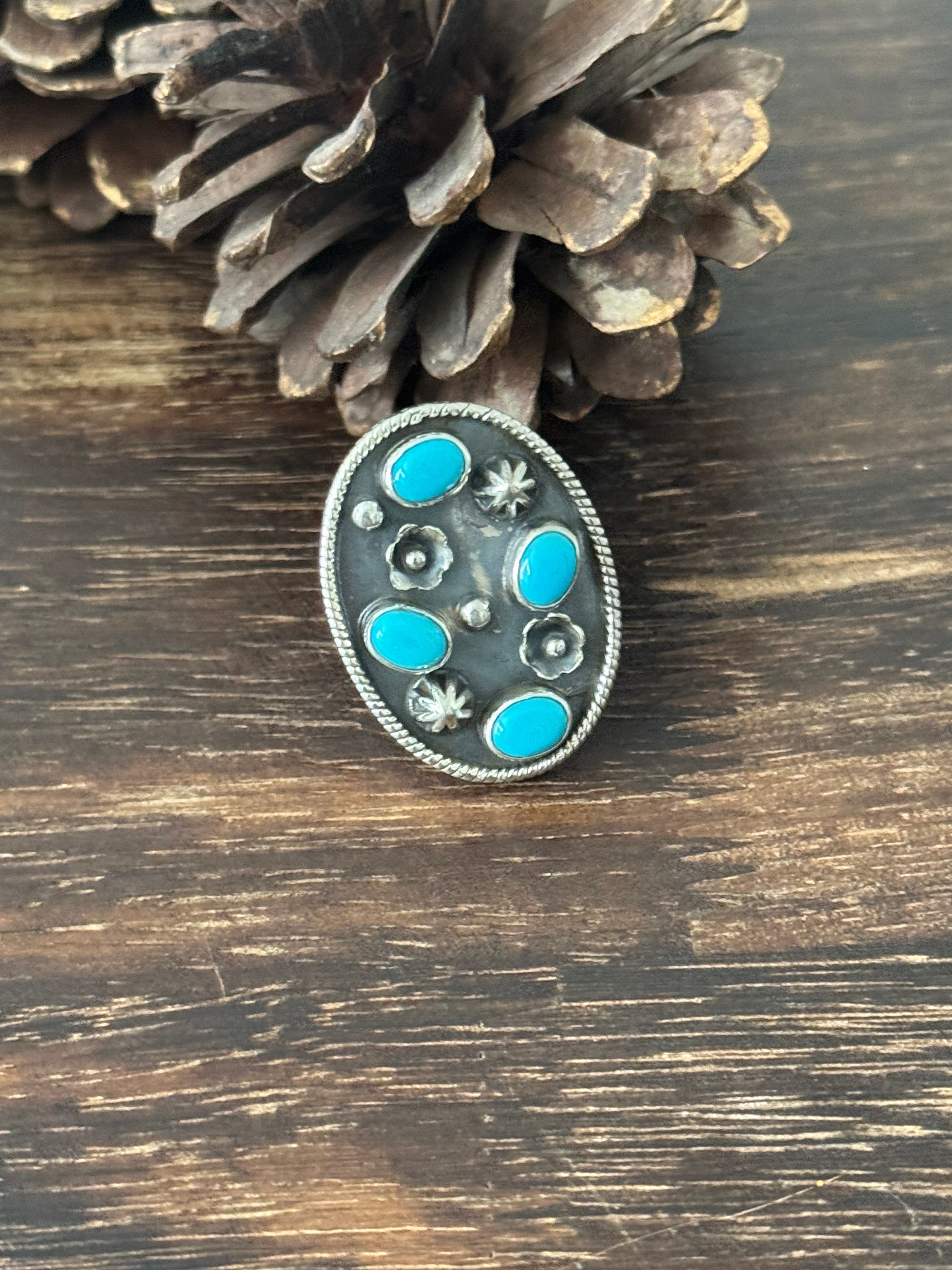 Southwest Handmade Kingman Turquoise & Sterling Silver Adjustable Ring