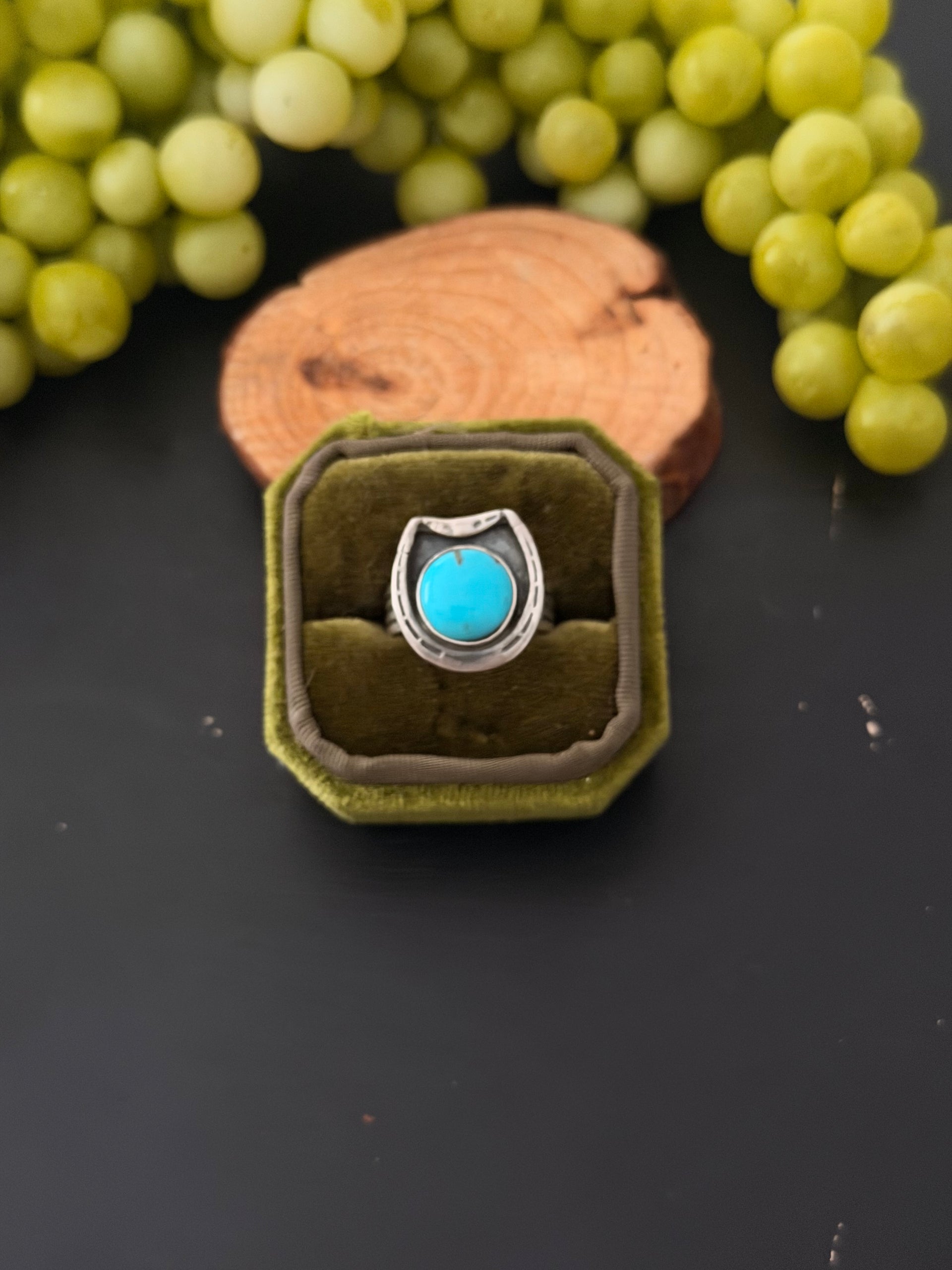 Navajo Made Kingman Turquoise & Sterling Silver Adjustable Horse Shoe Ring