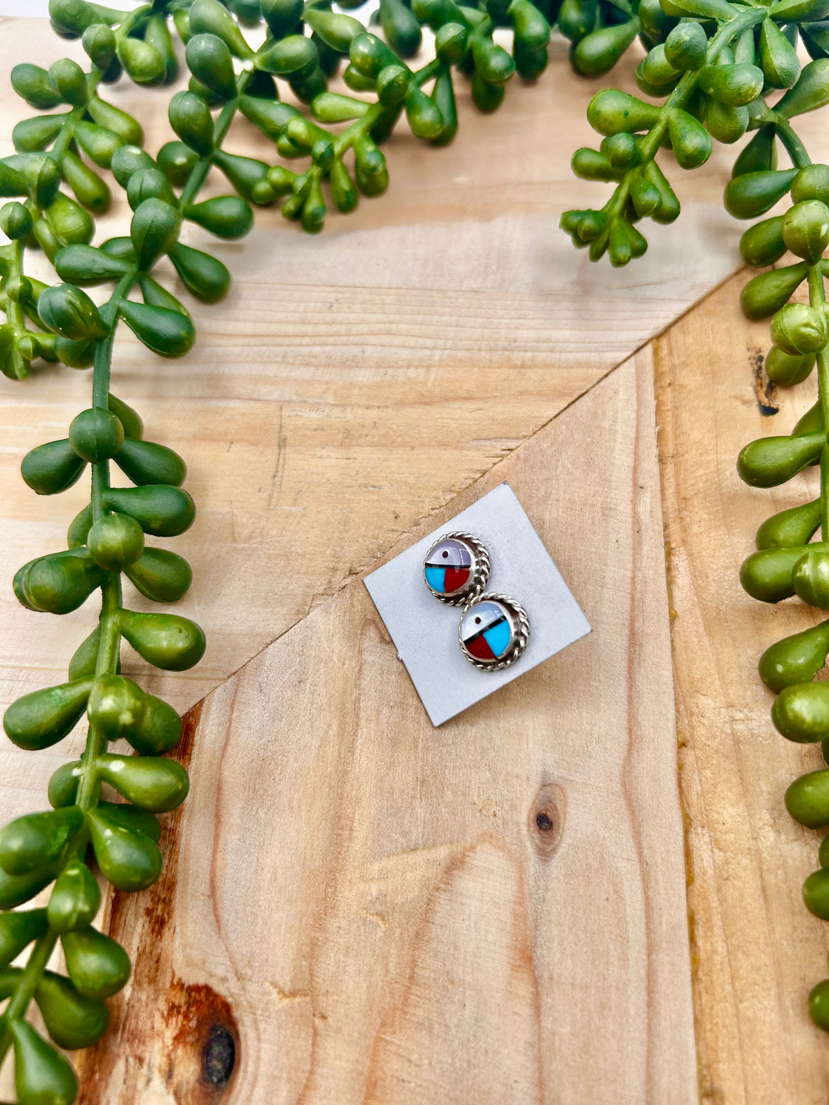 Zuni Made Multi Stone & Sterling Silver Post Earrings