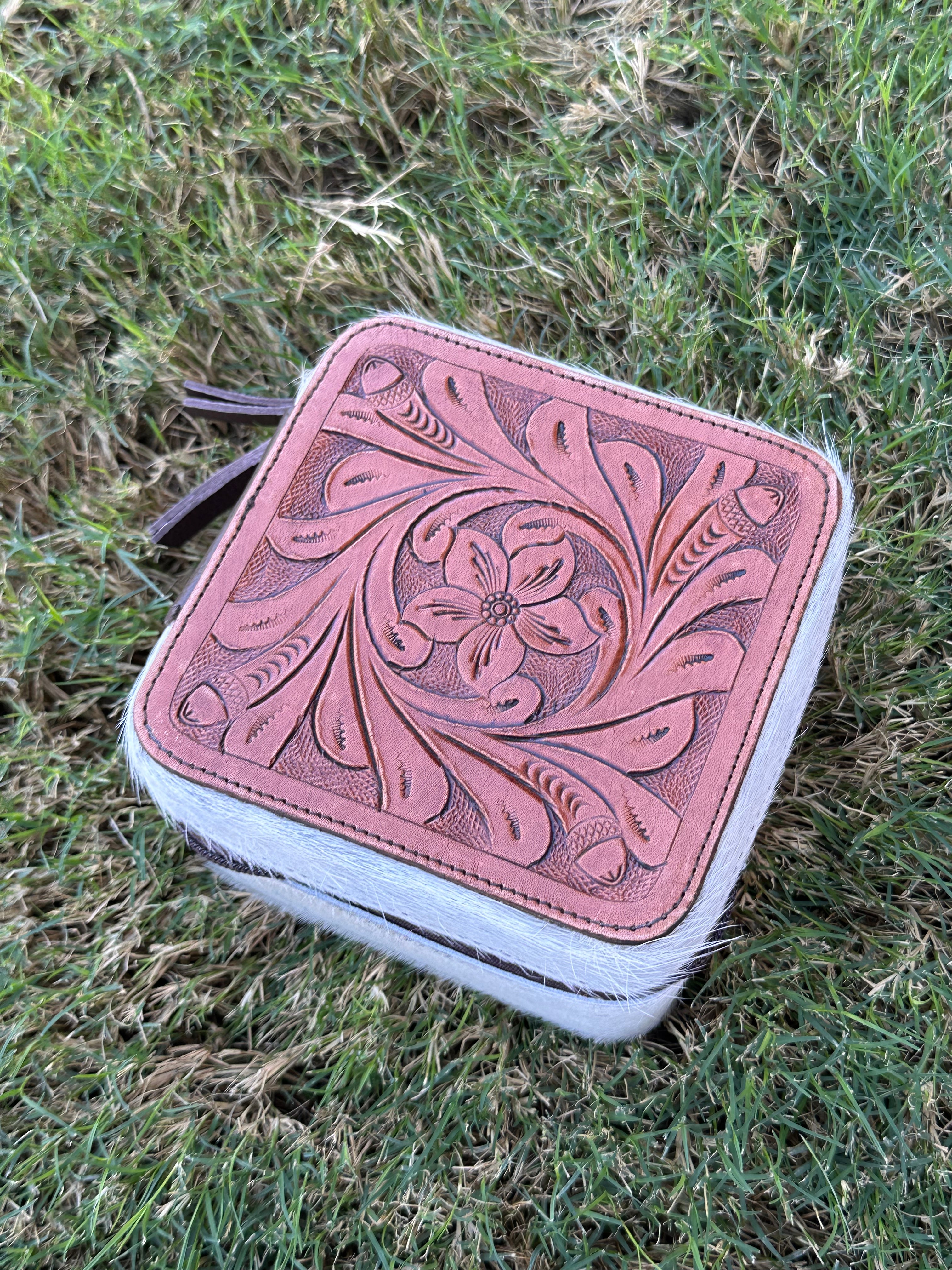 Genuine Tooled Leather Cowhide Jewelry Box