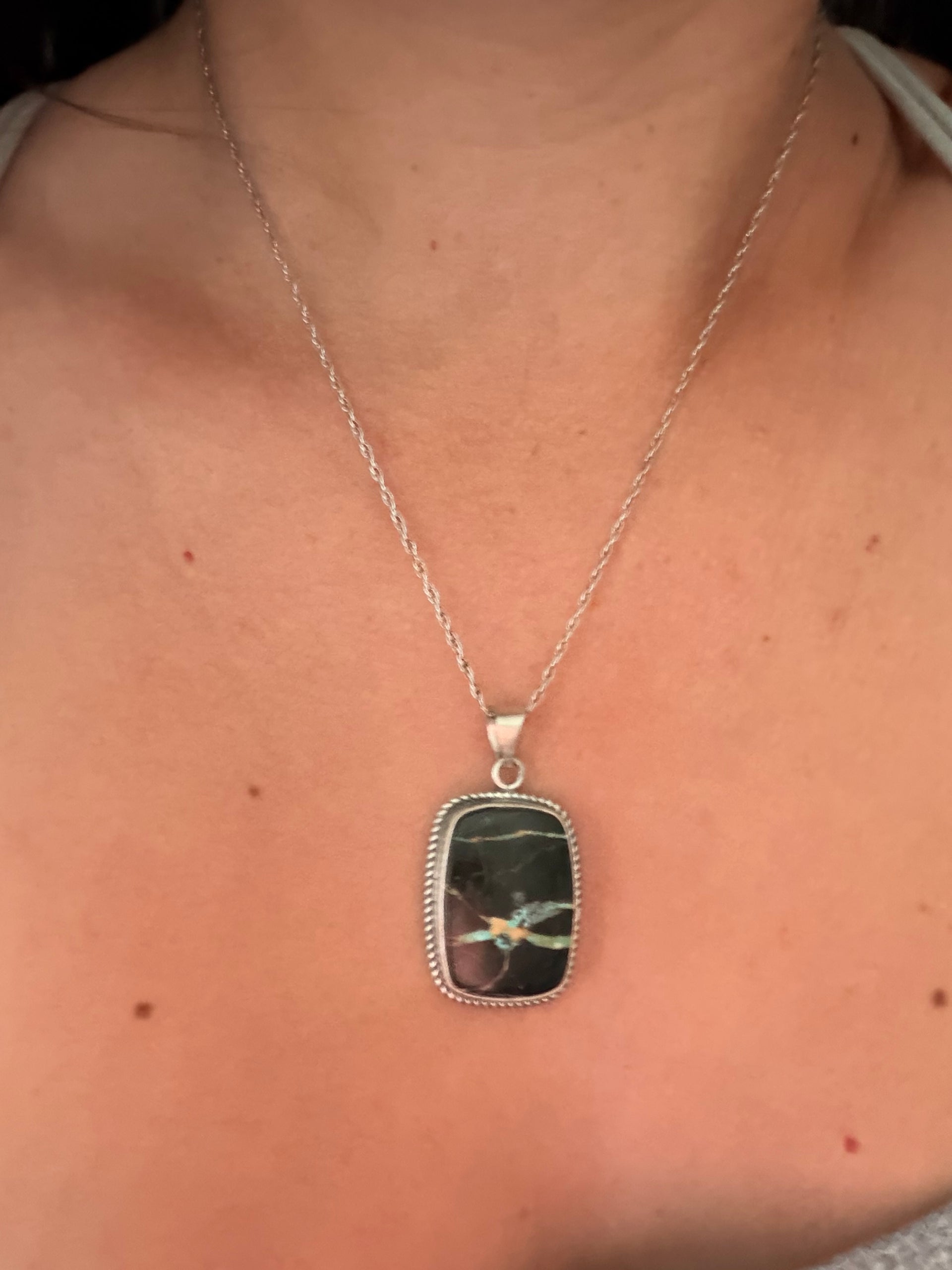 Navajo Made Black Jack Turquoise & Sterling Silver Necklace