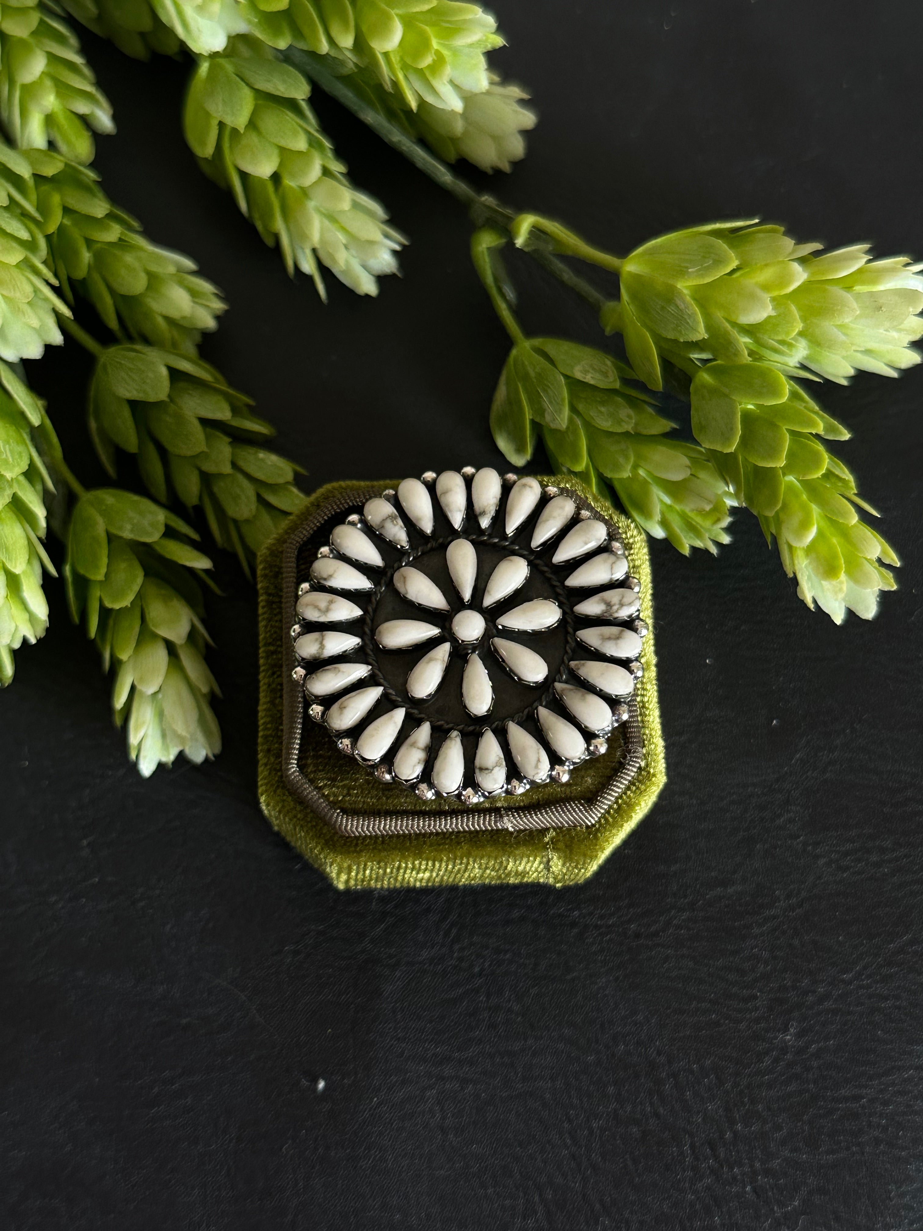 Southwest Handmade Howlite & Sterling Silver Adjustable Cluster Ring