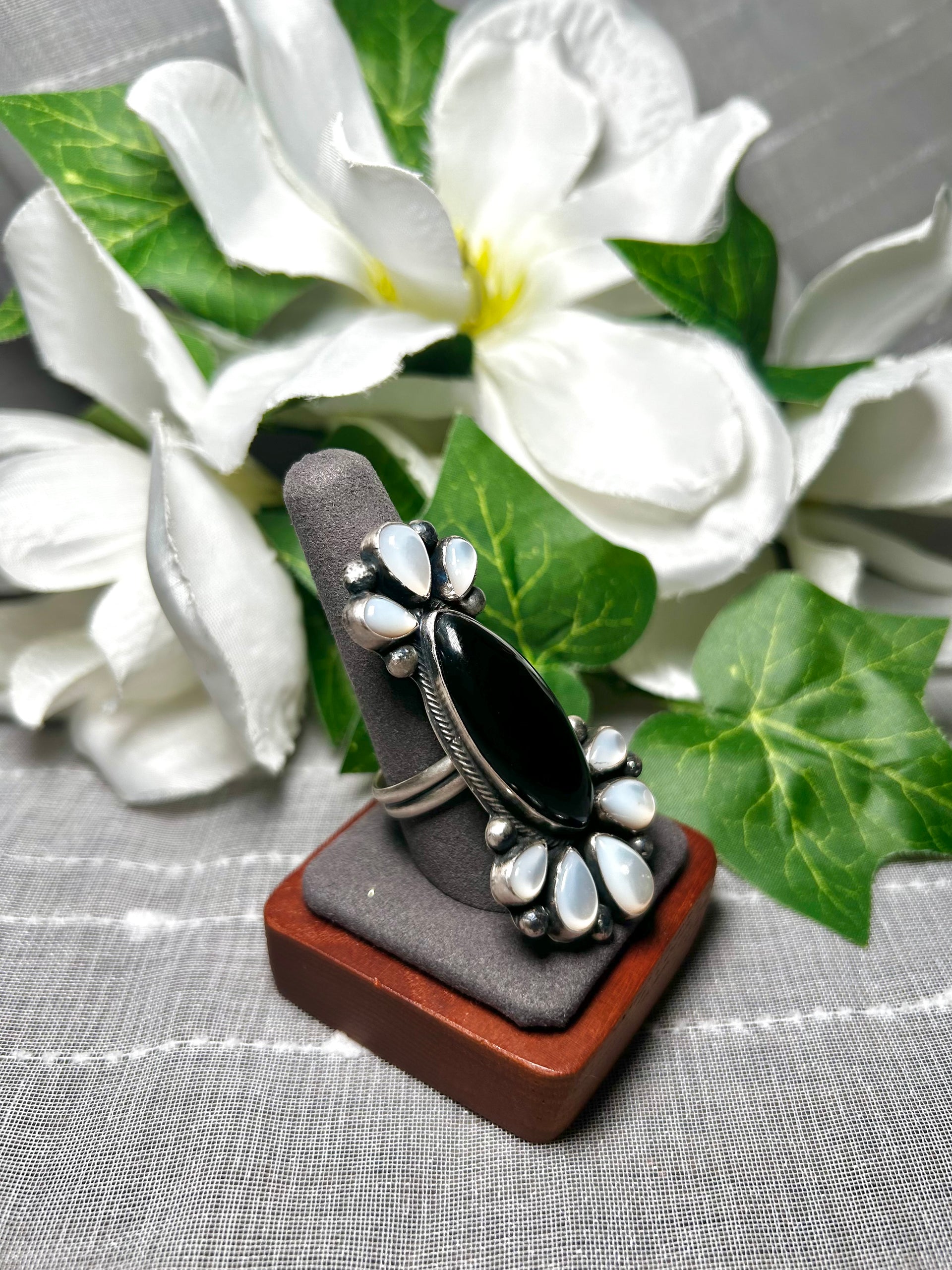 Navajo Made Multi Stone & Sterling Silver Adjustable Ring