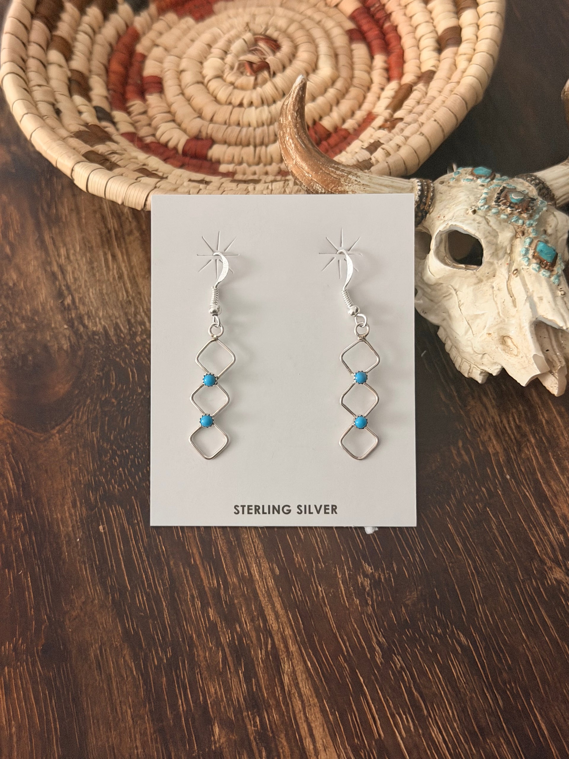 Navajo Made Kingman Turquoise & Sterling Silver Dangle Earrings