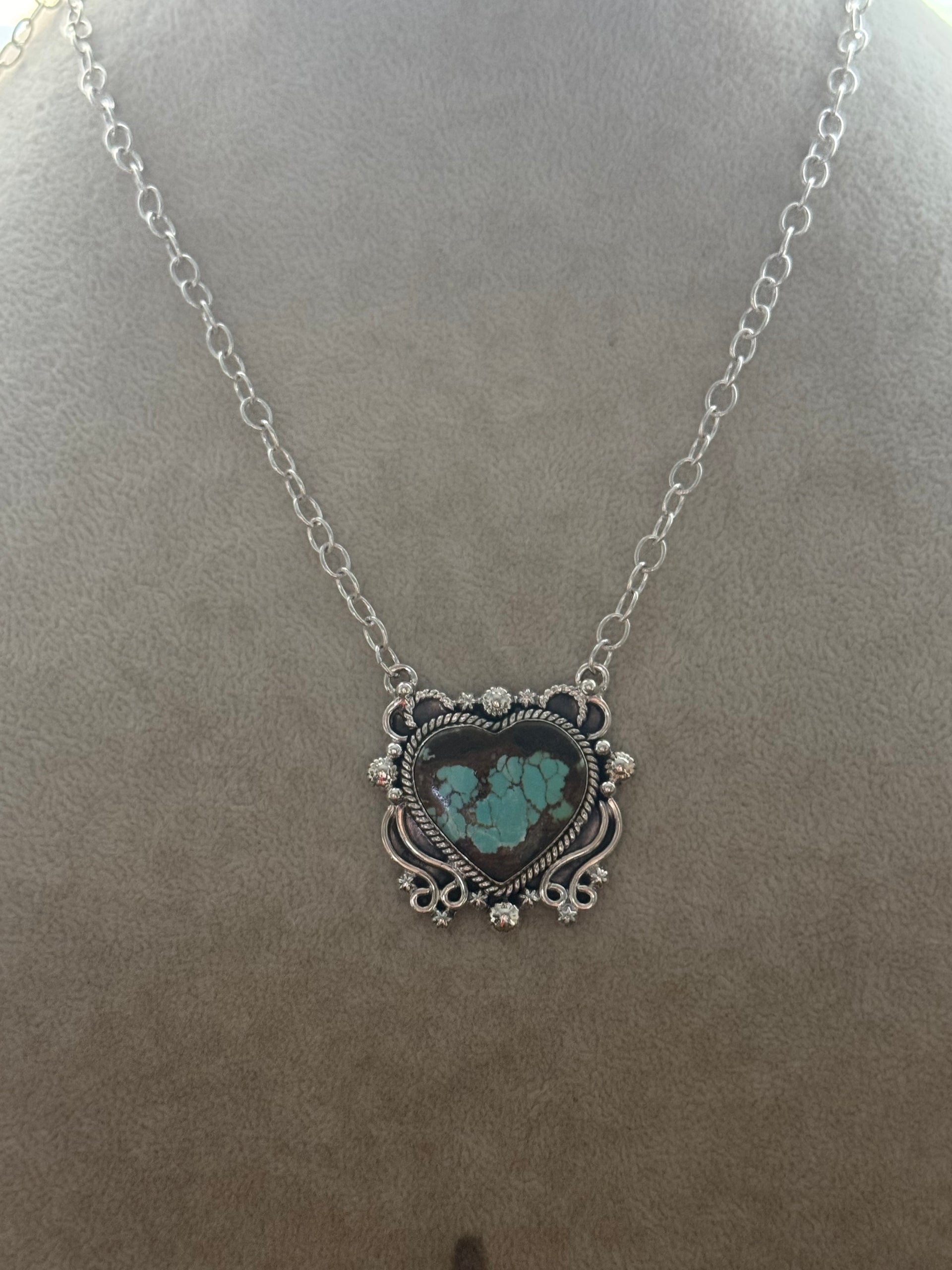 Southwest Made #8 Turquoise & Sterling Silver Heart Necklace