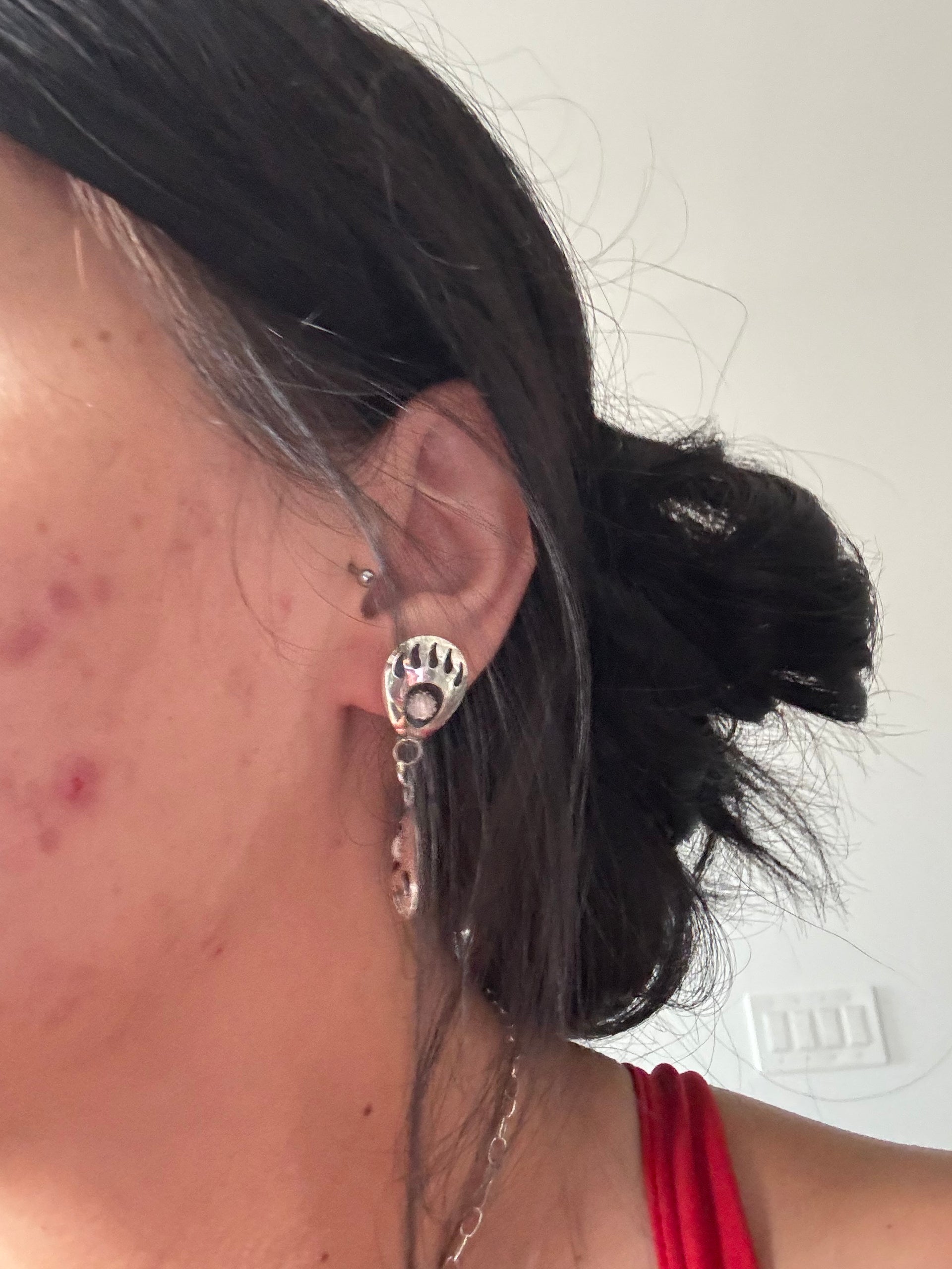 Navajo Made Mother of Pearl & Sterling Silver Post Dangle Earrings