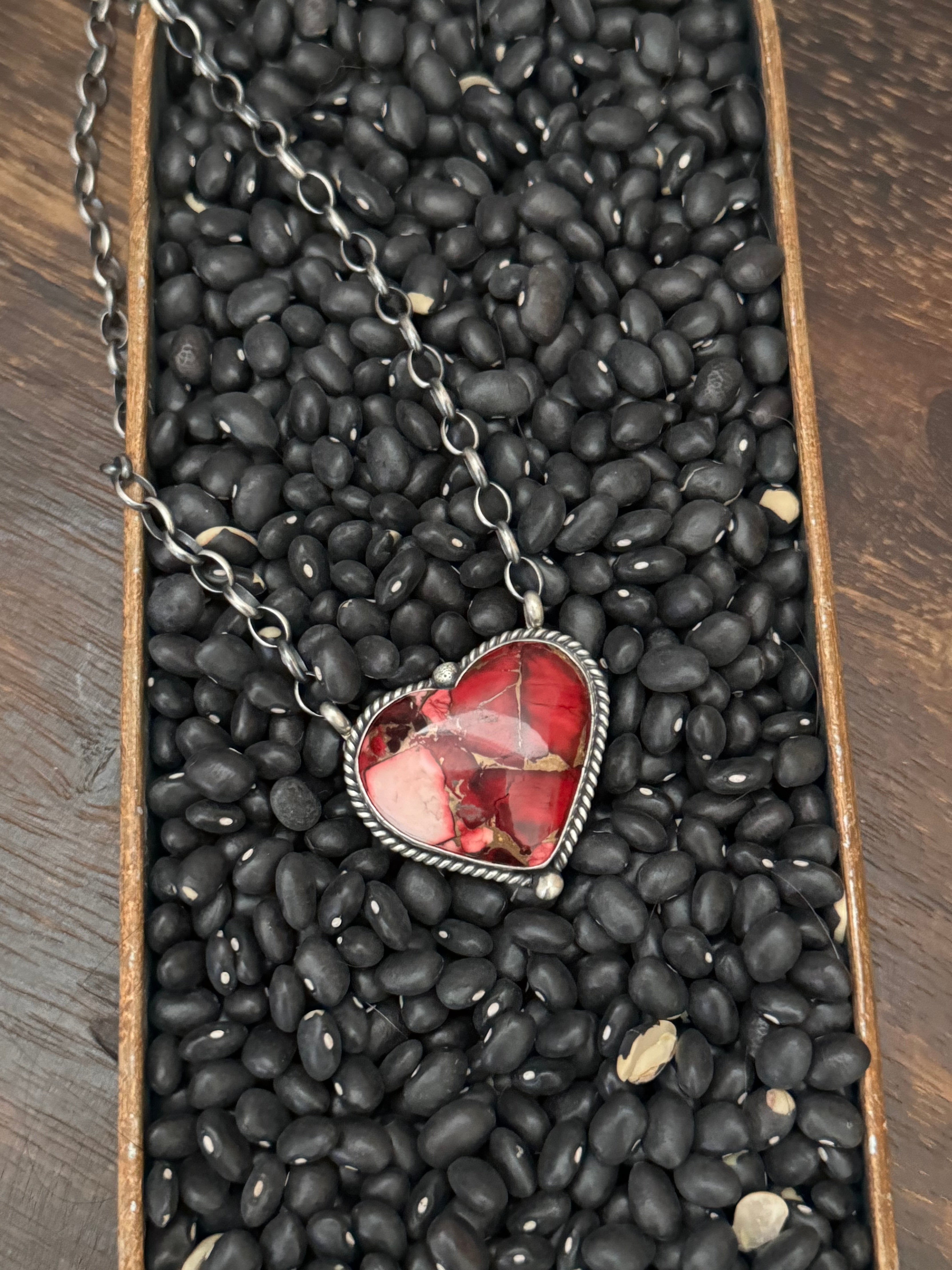 Johnny Dixon Rose Dahlia & Sterling Silver Heart Necklace