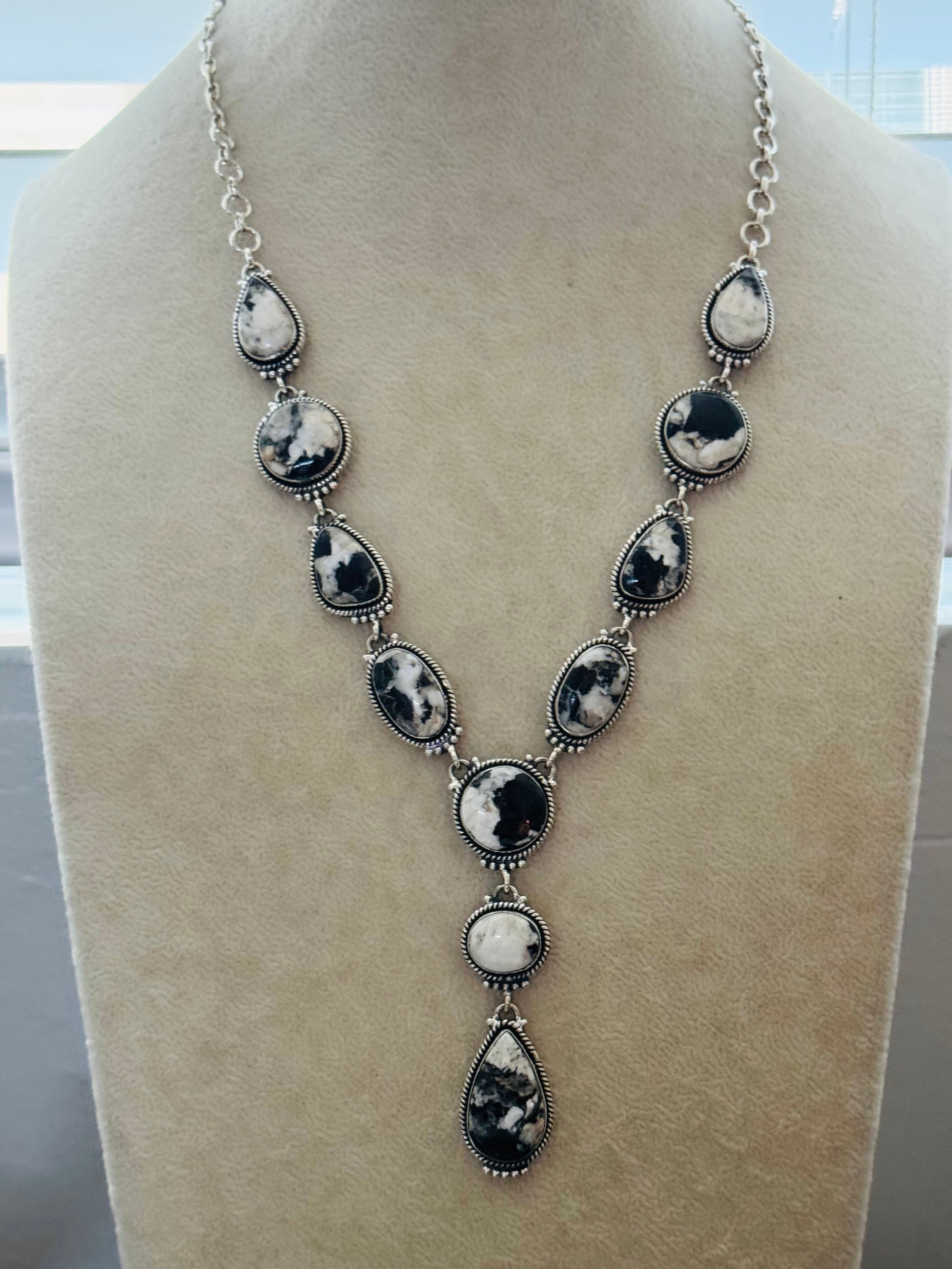 Southwest Made White Buffalo & Sterling Silver Lariat Necklace Set