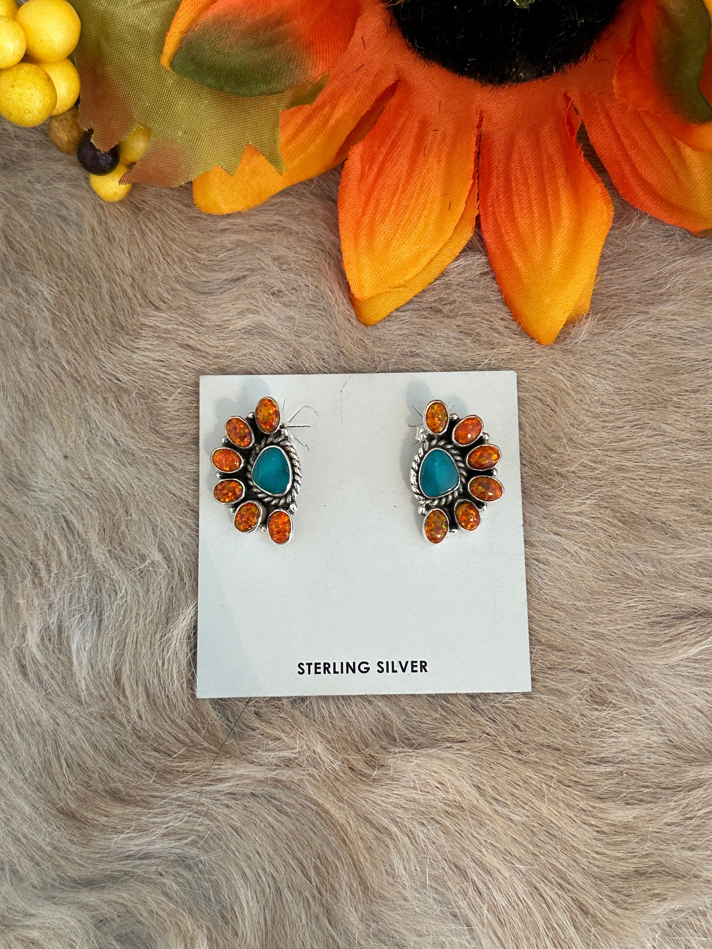 Southwest Handmade Multi Stone & Sterling Silver Post Earrings