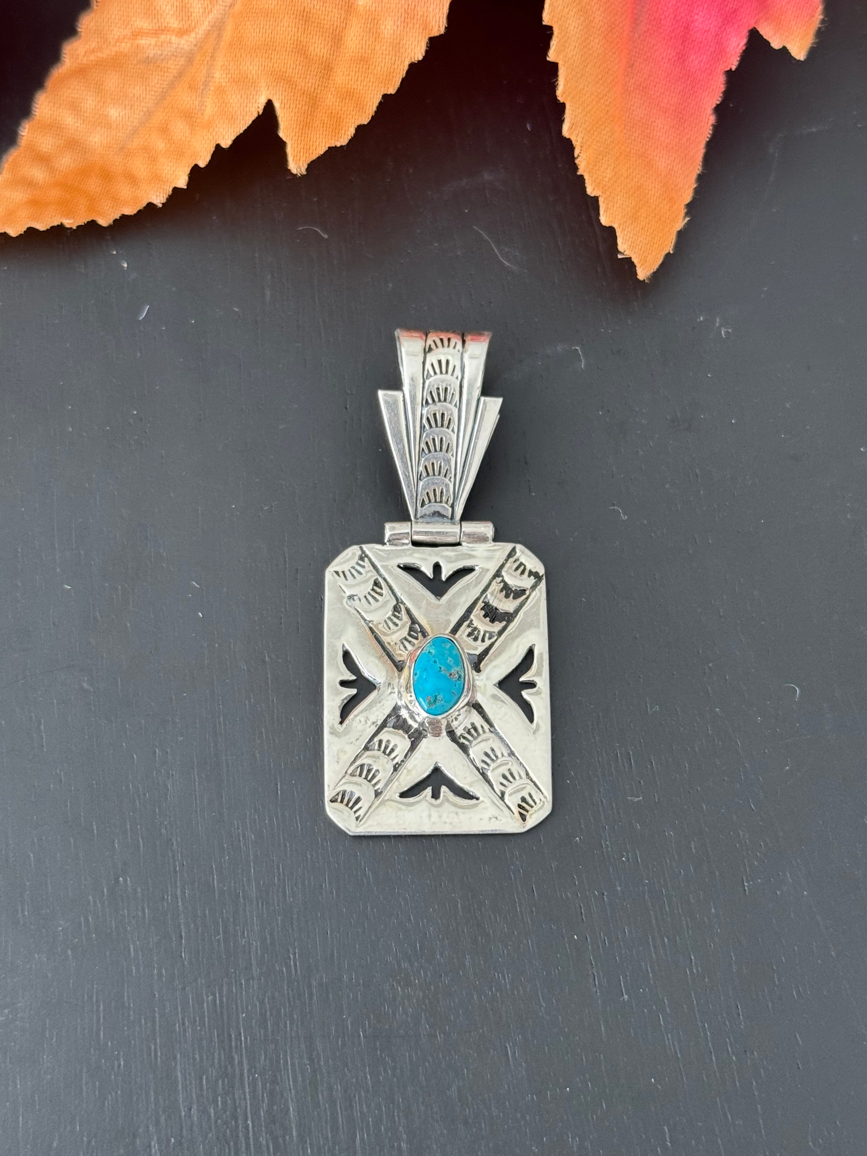 Navajo Handmade Kingman Turquoise & Sterling Silver Pendants