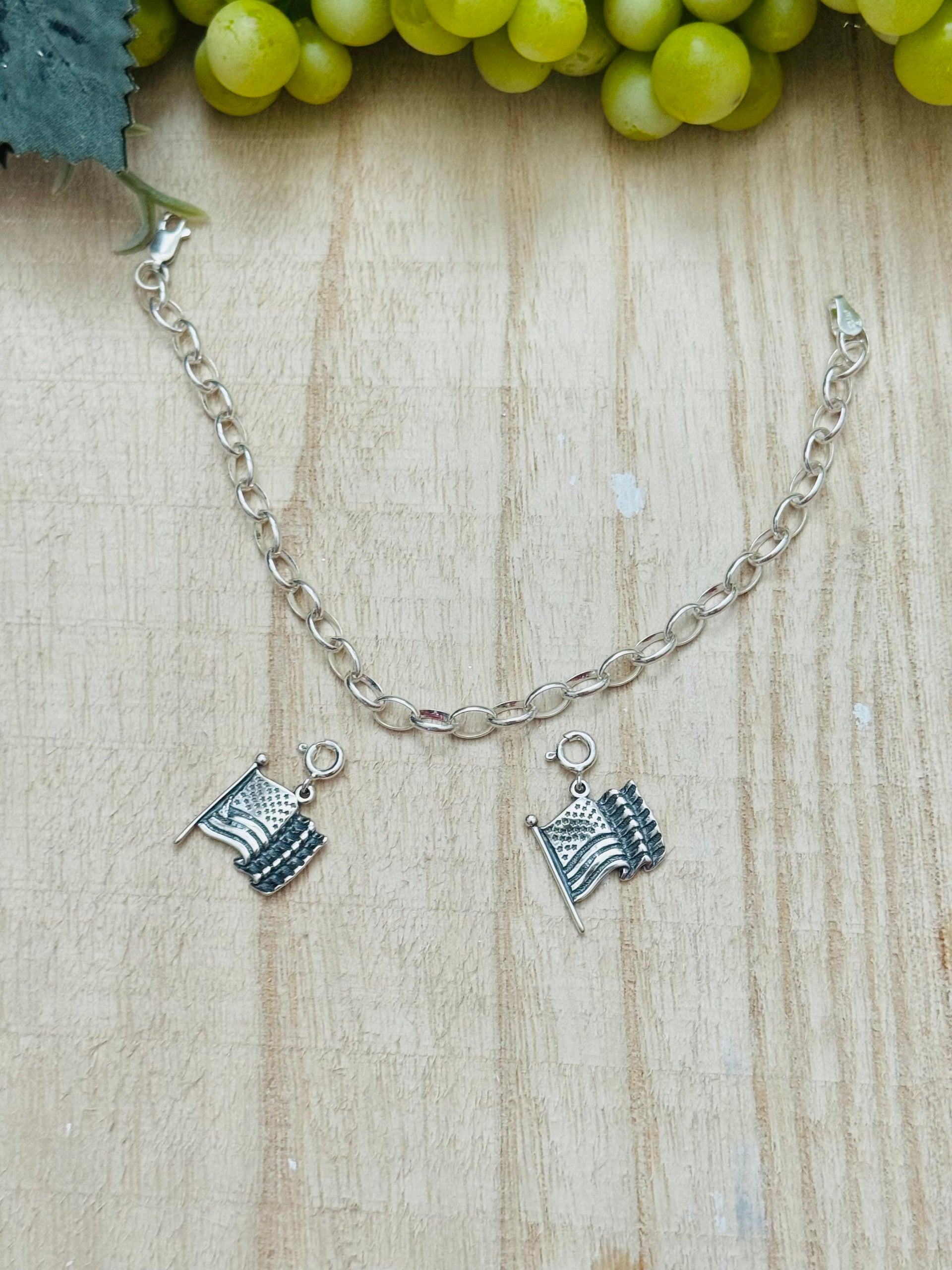 Navajo Made Sterling Silver American Flag Cast Charms