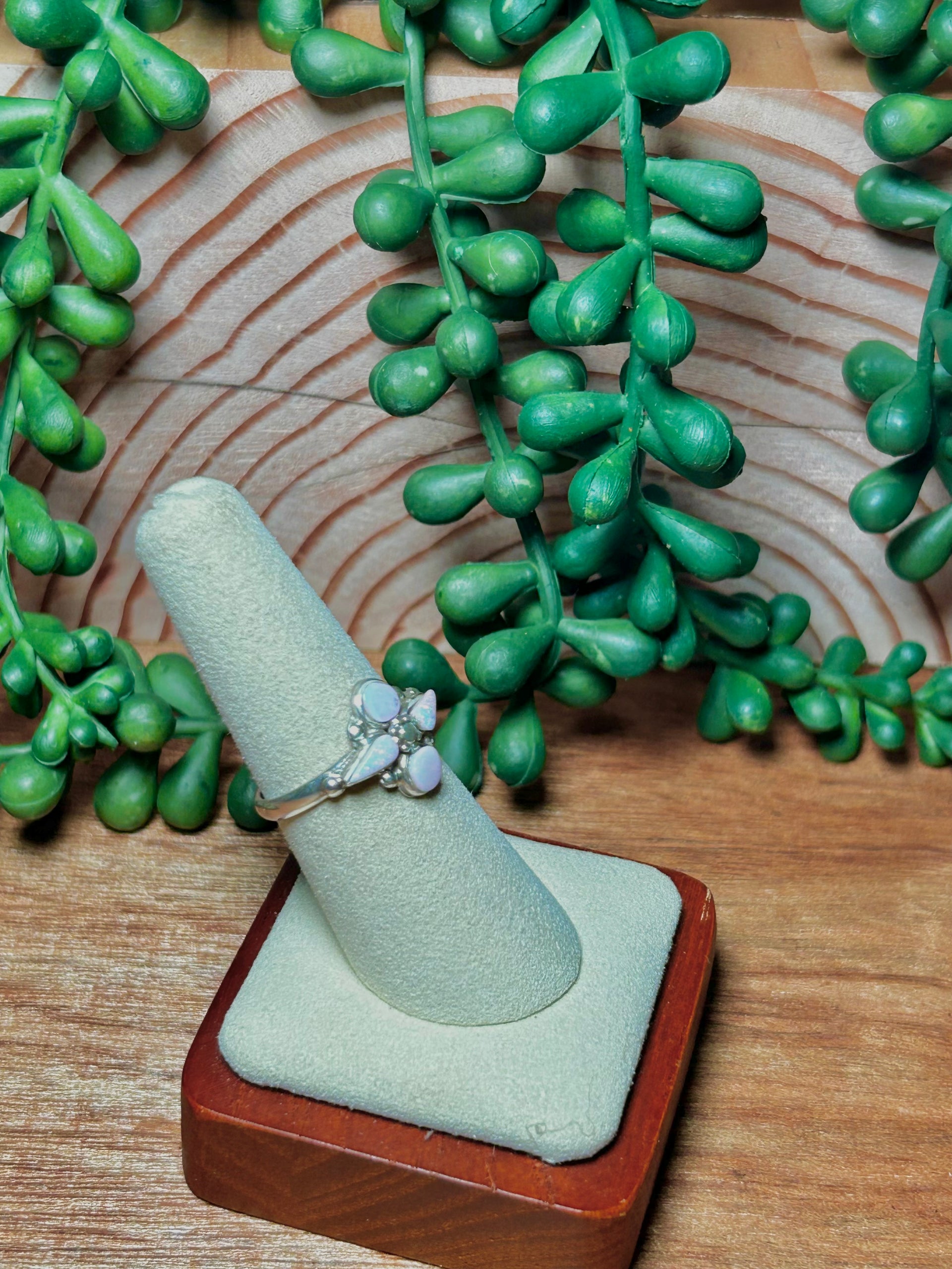 Navajo Made White Opal & Sterling Silver Ring Size 7