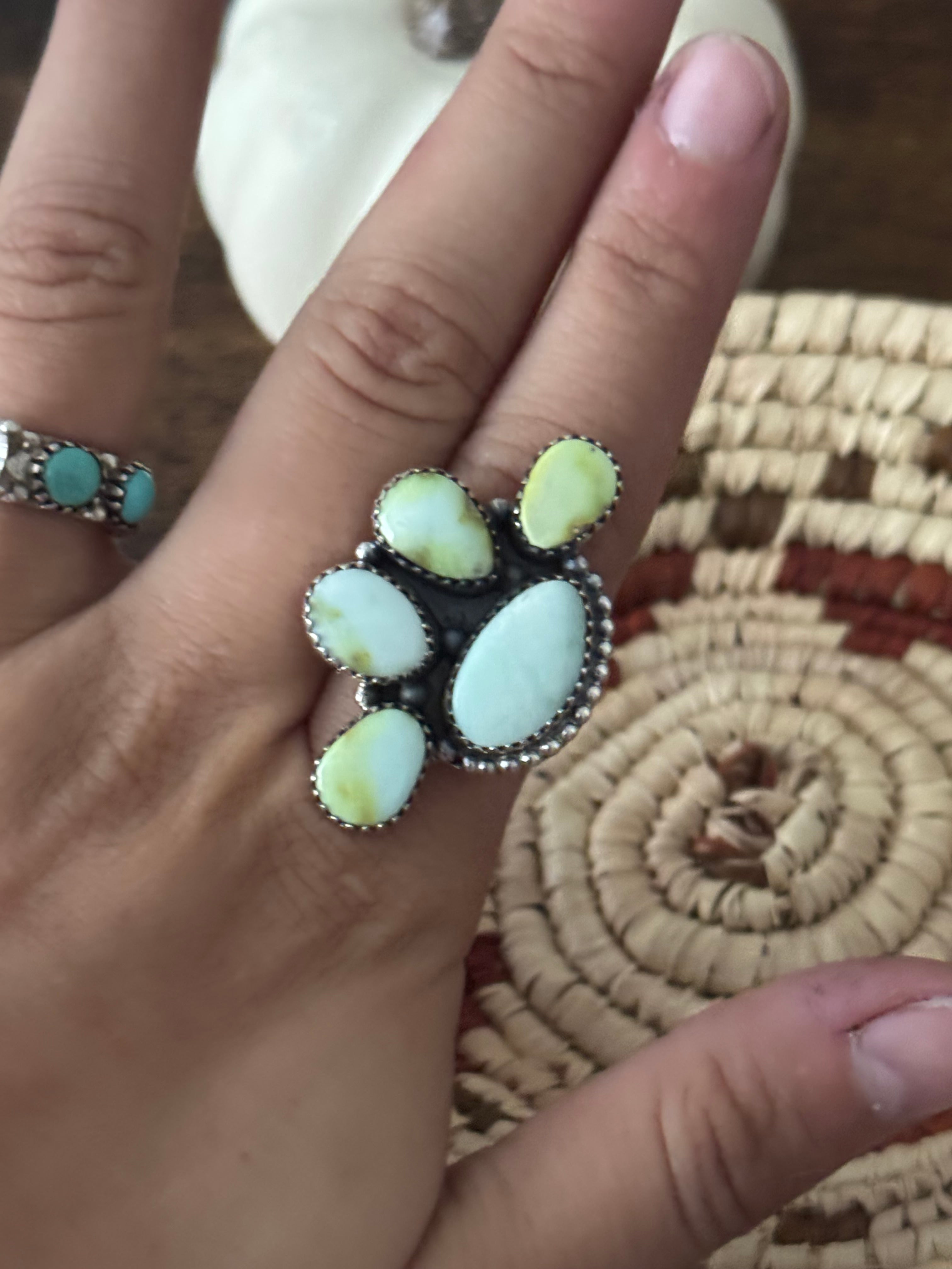 Southwest Handmade Multi Stone & Sterling Silver Adjustable Cluster Ring