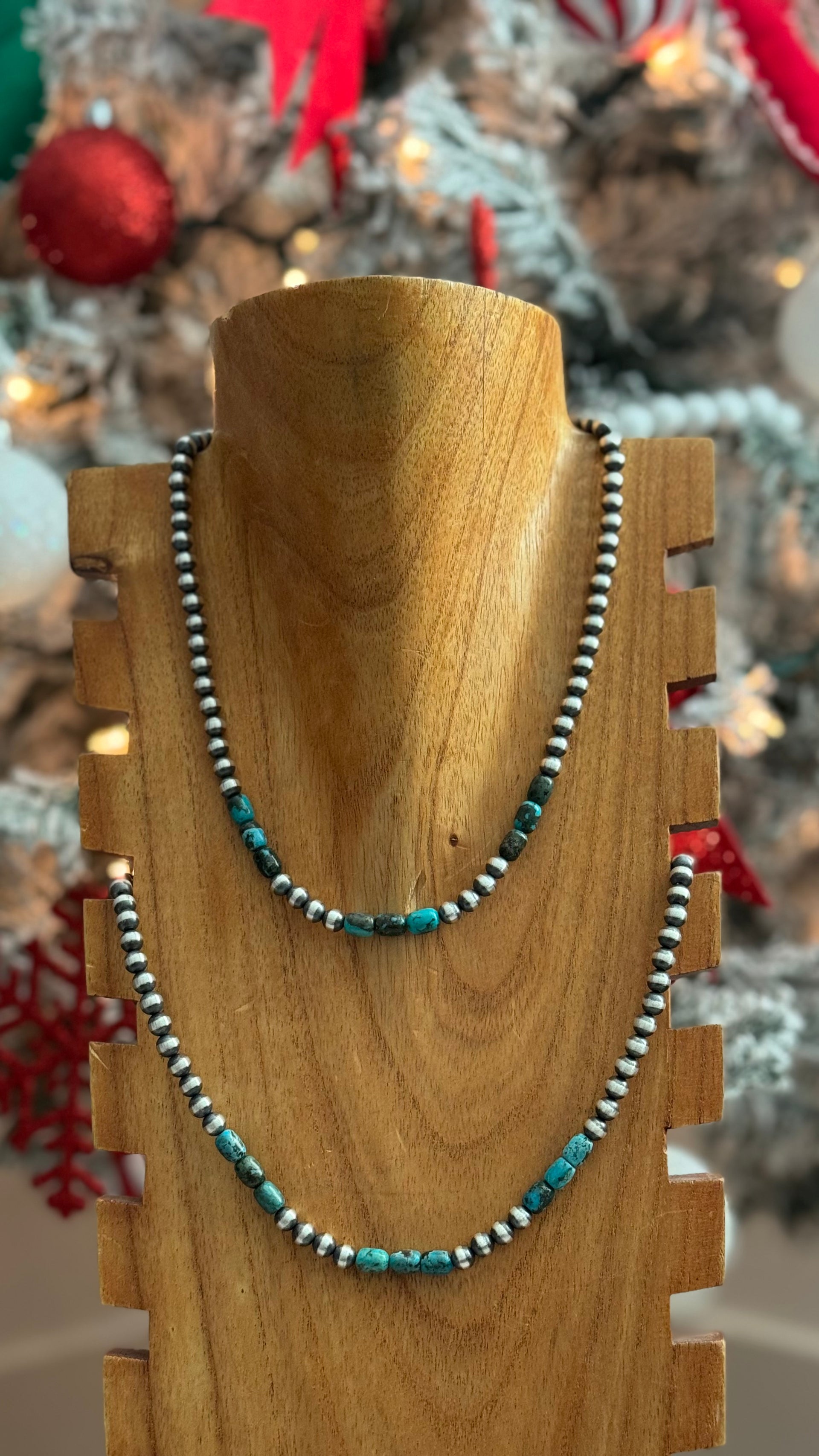 Navajo Strung Egyptian Turquoise & Sterling Silver Graduated Pearl Necklace