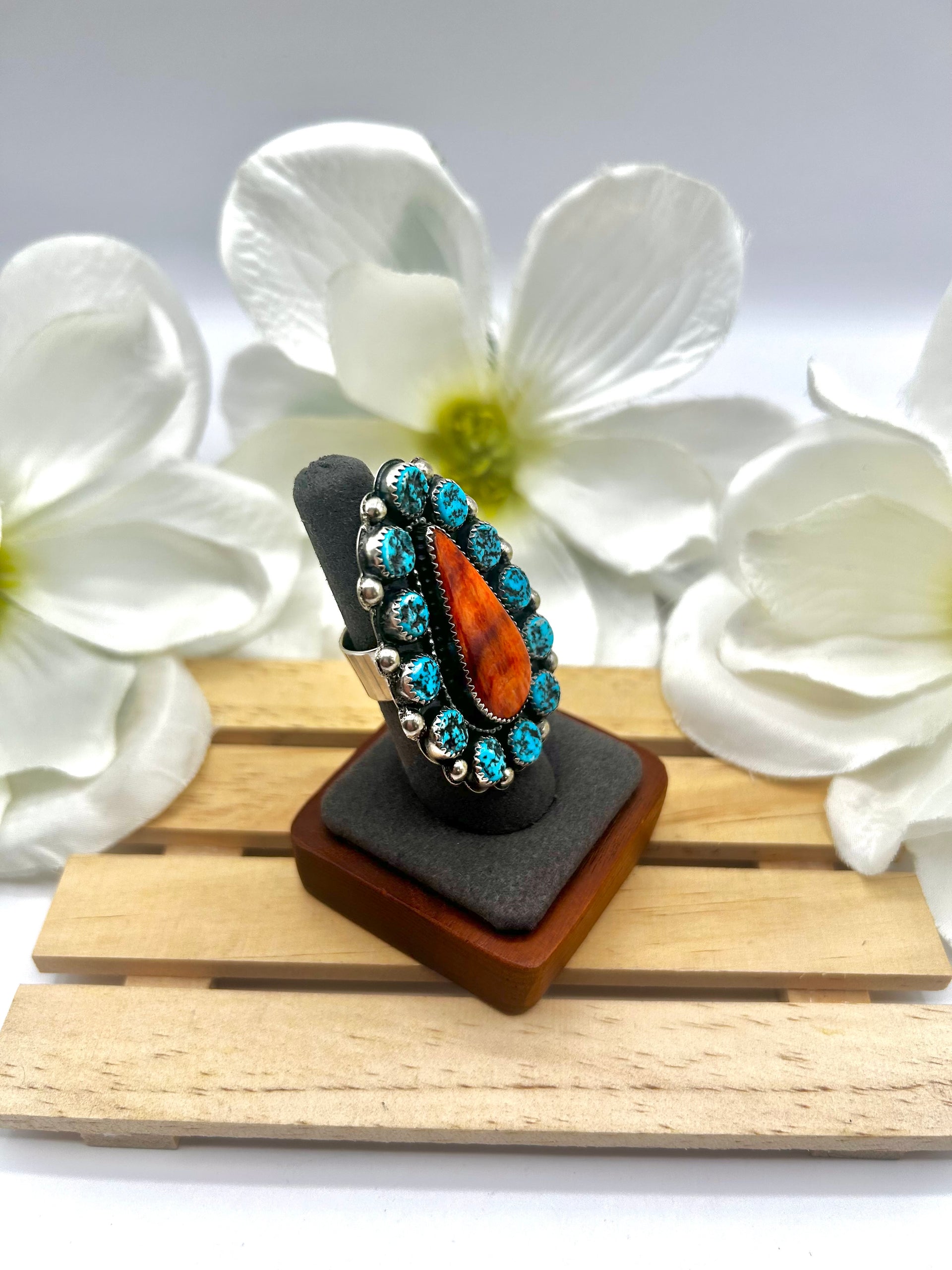 Navajo Made Multi Stone & Sterling Silver Adjustable Ring