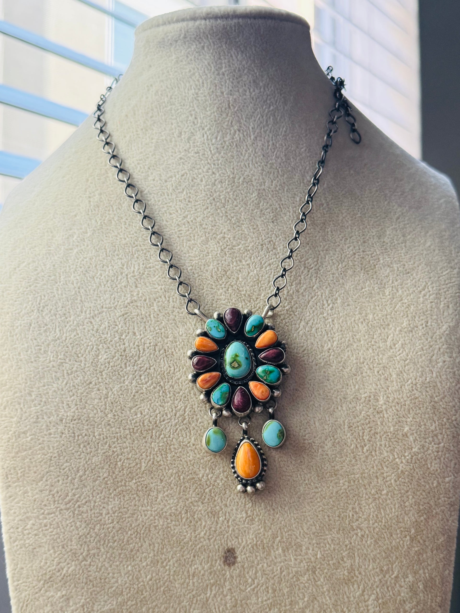 Navajo Made Multi Stone & Sterling Silver Necklace