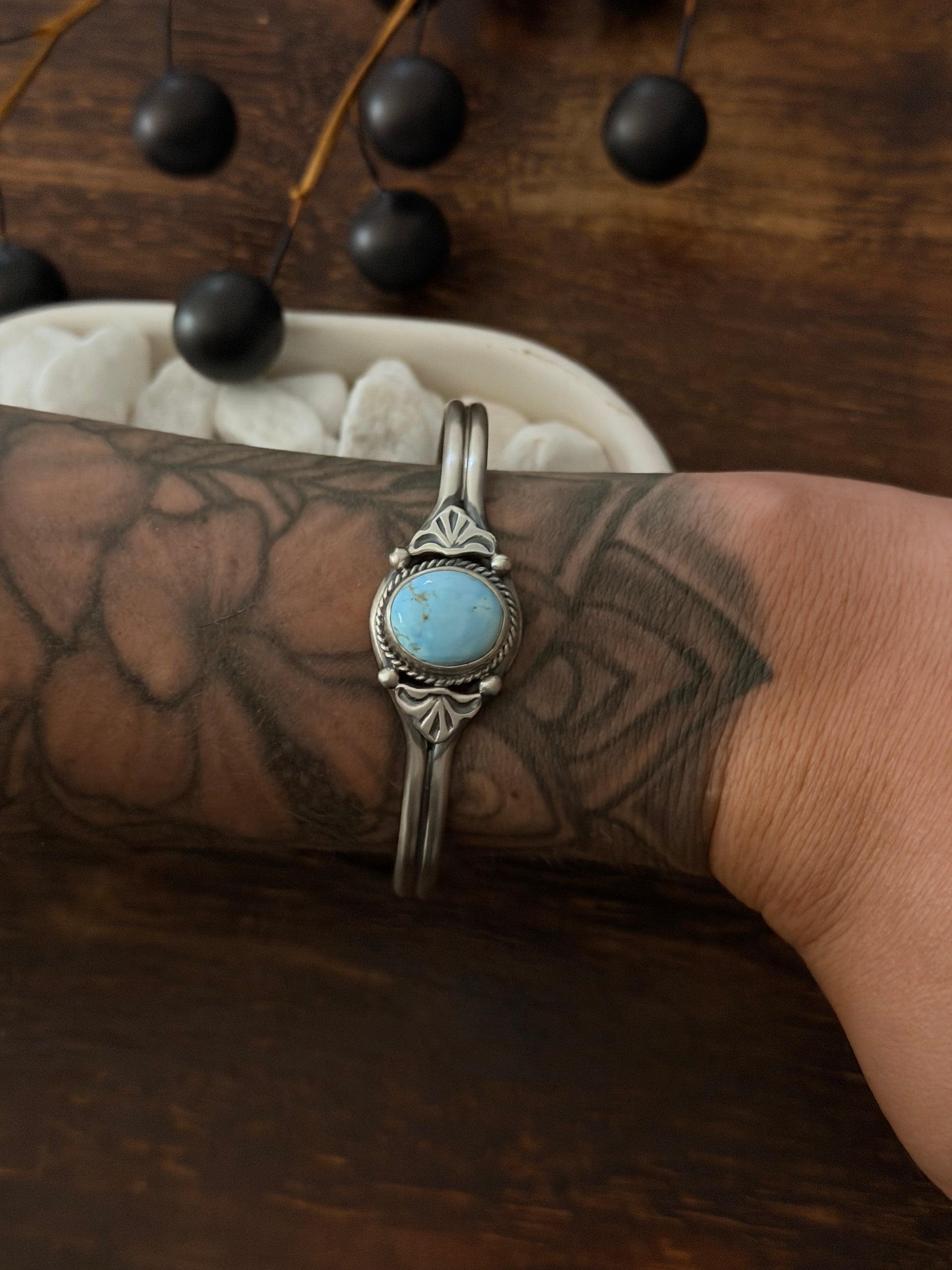 Navajo Made Golden Hill Turquoise & Sterling Silver Cuff Bracelet