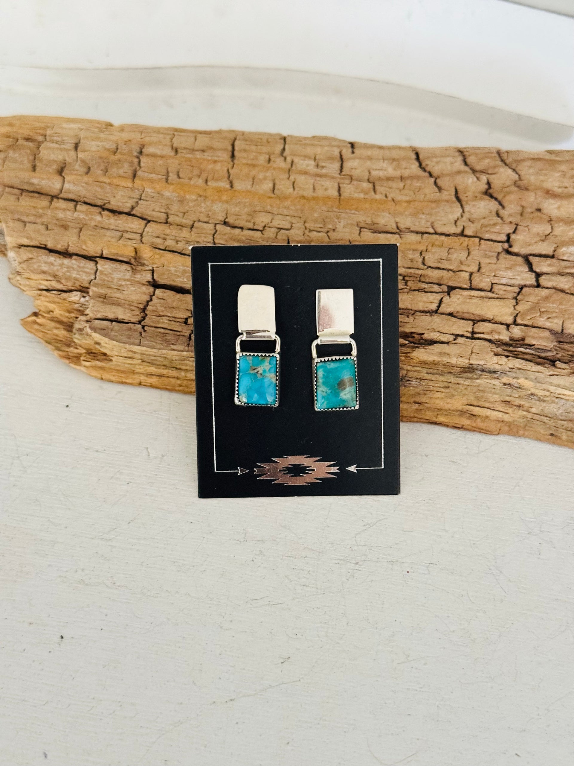 Navajo Made Kingman Turquoise & Sterling Silver Post Dangle Earrings