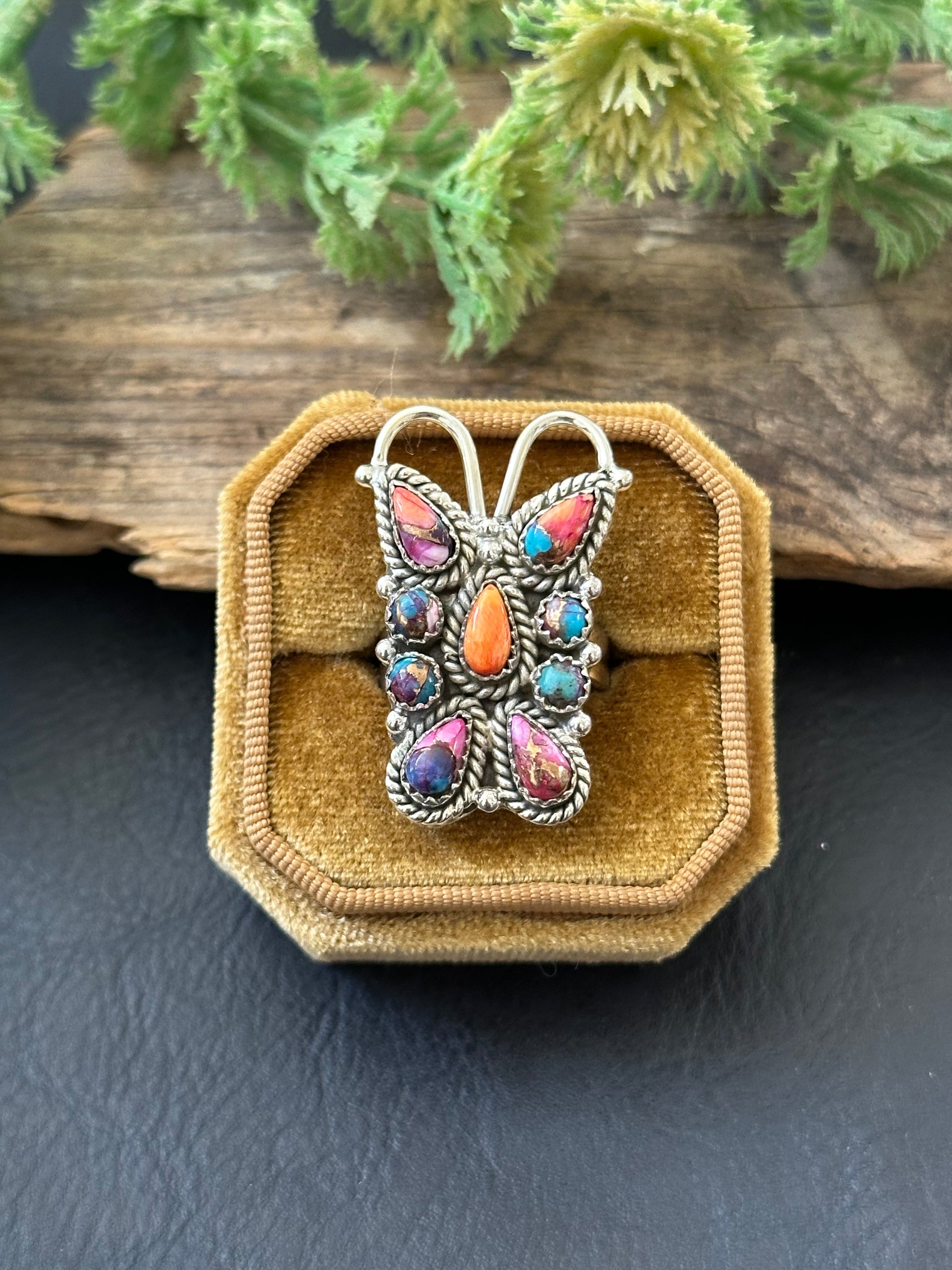 TTD “K’aalógii” Mohave Turquoise & Sterling Silver Adjustable Cluster Ring