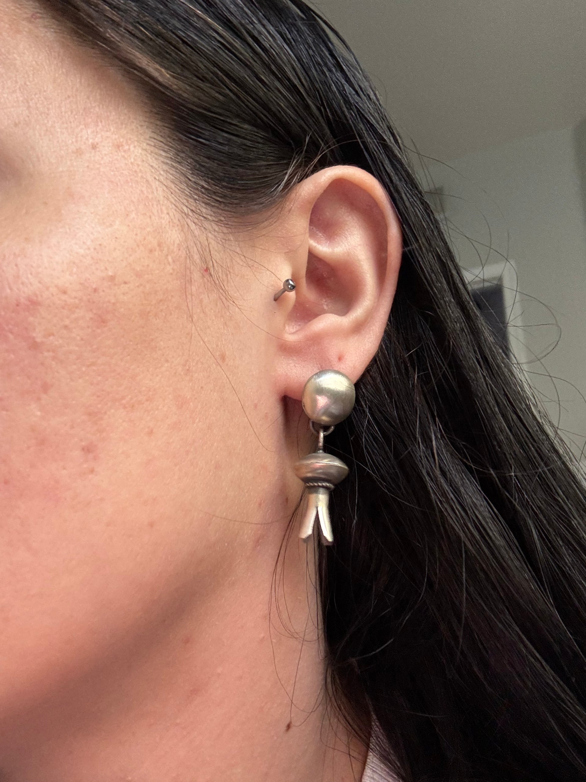 Navajo Made Sterling Silver Blossom Post Dangle Earrings