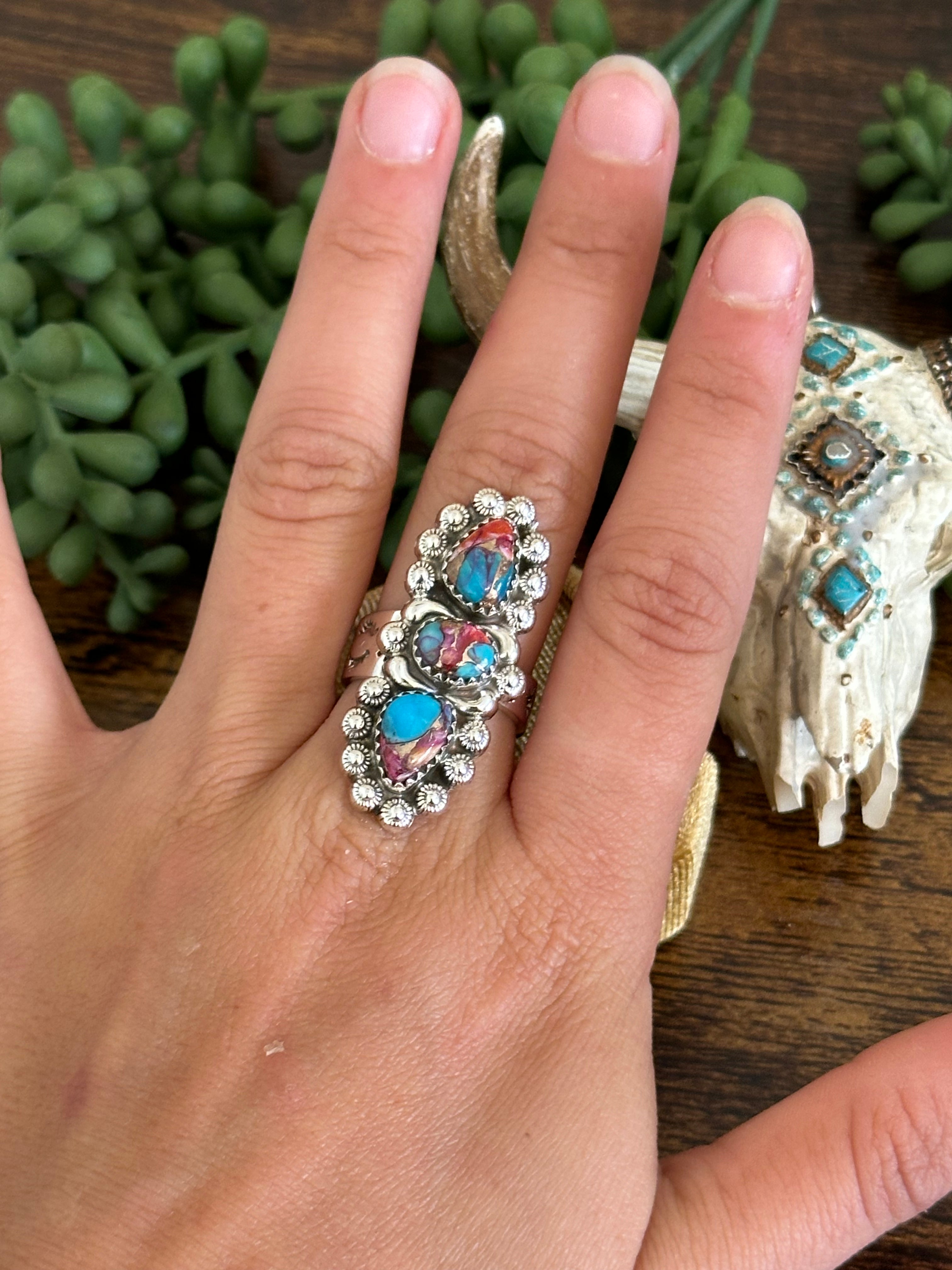 Southwest Handmade Mohave Turquoise & Sterling Silver Adjustable Ring