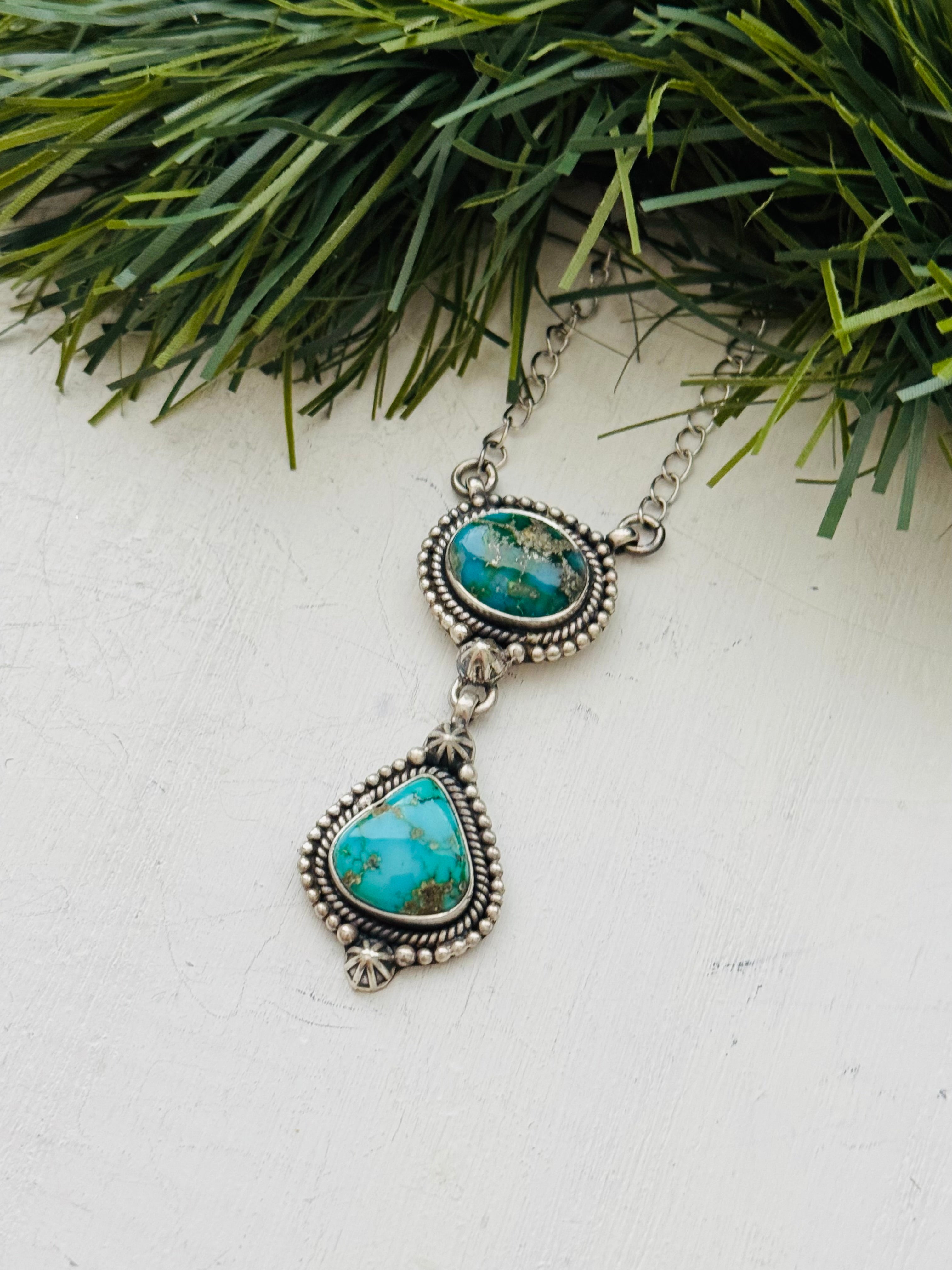 Southwest Handmade Morenci Turquoise & Sterling Silver Necklace