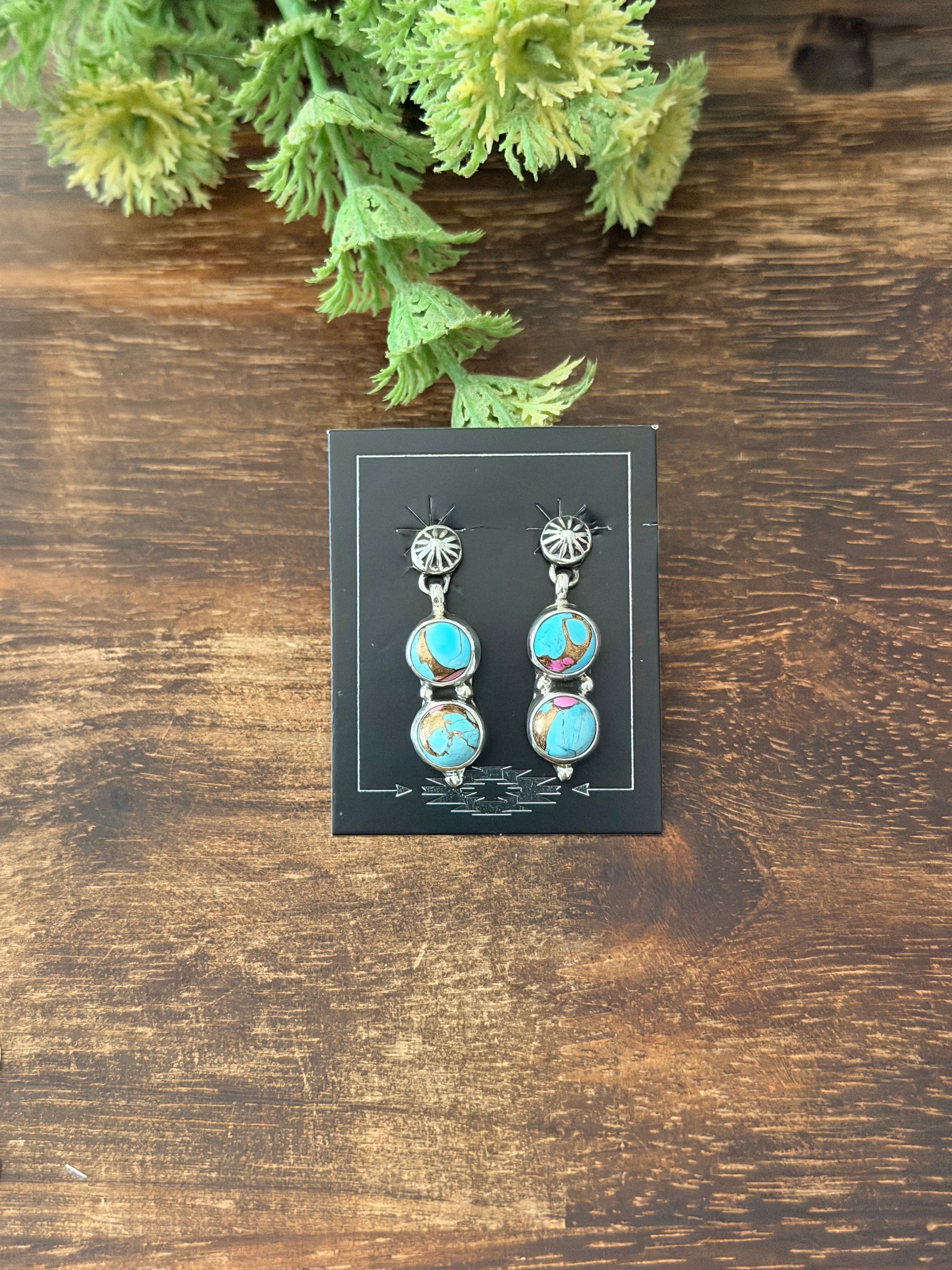 Navajo Made Cotton Candy Dahlia & Sterling Silver Post Cluster Earrings