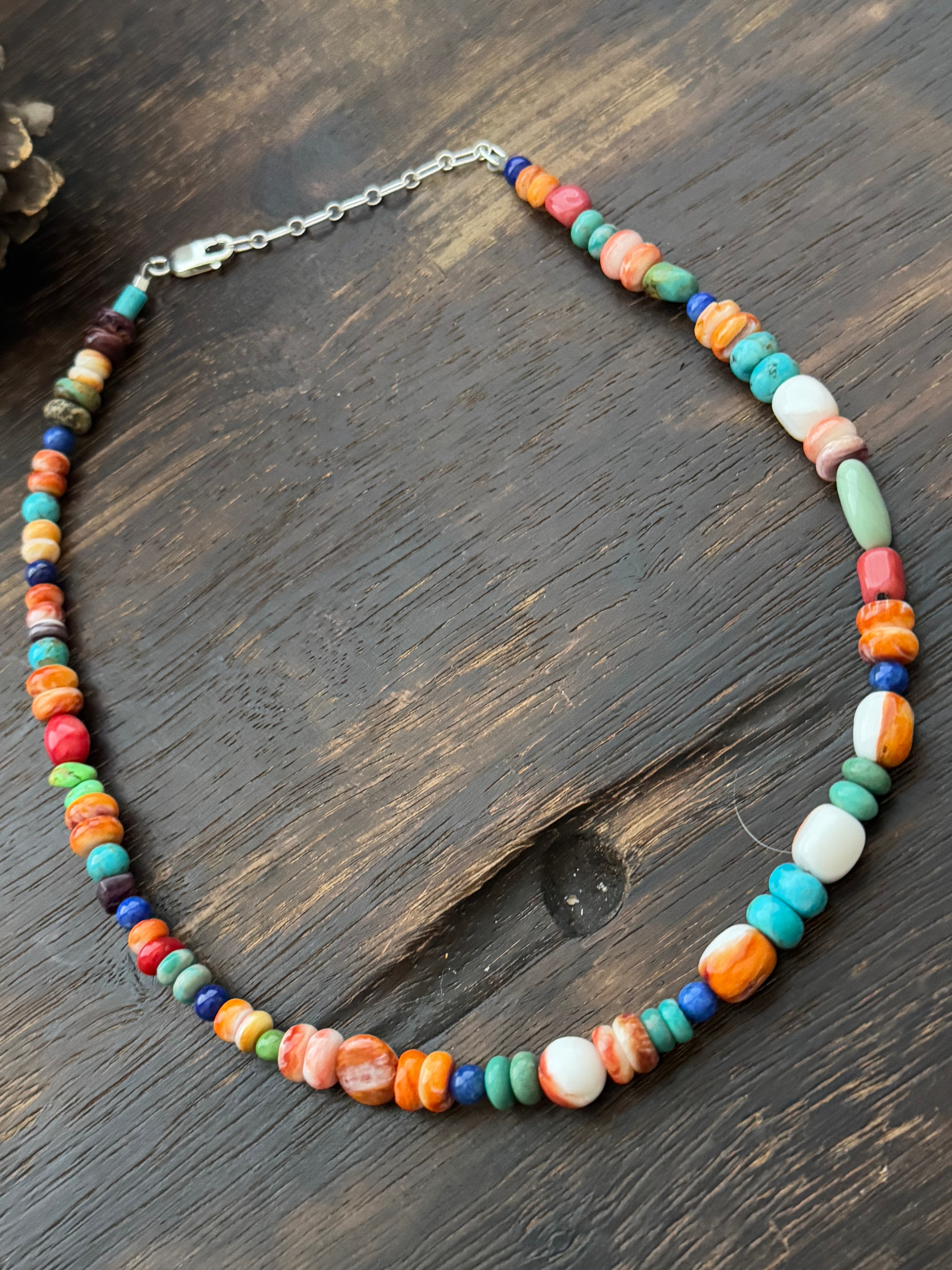 Navajo Strung Multi Stone & Sterling Silver Pearl Necklace