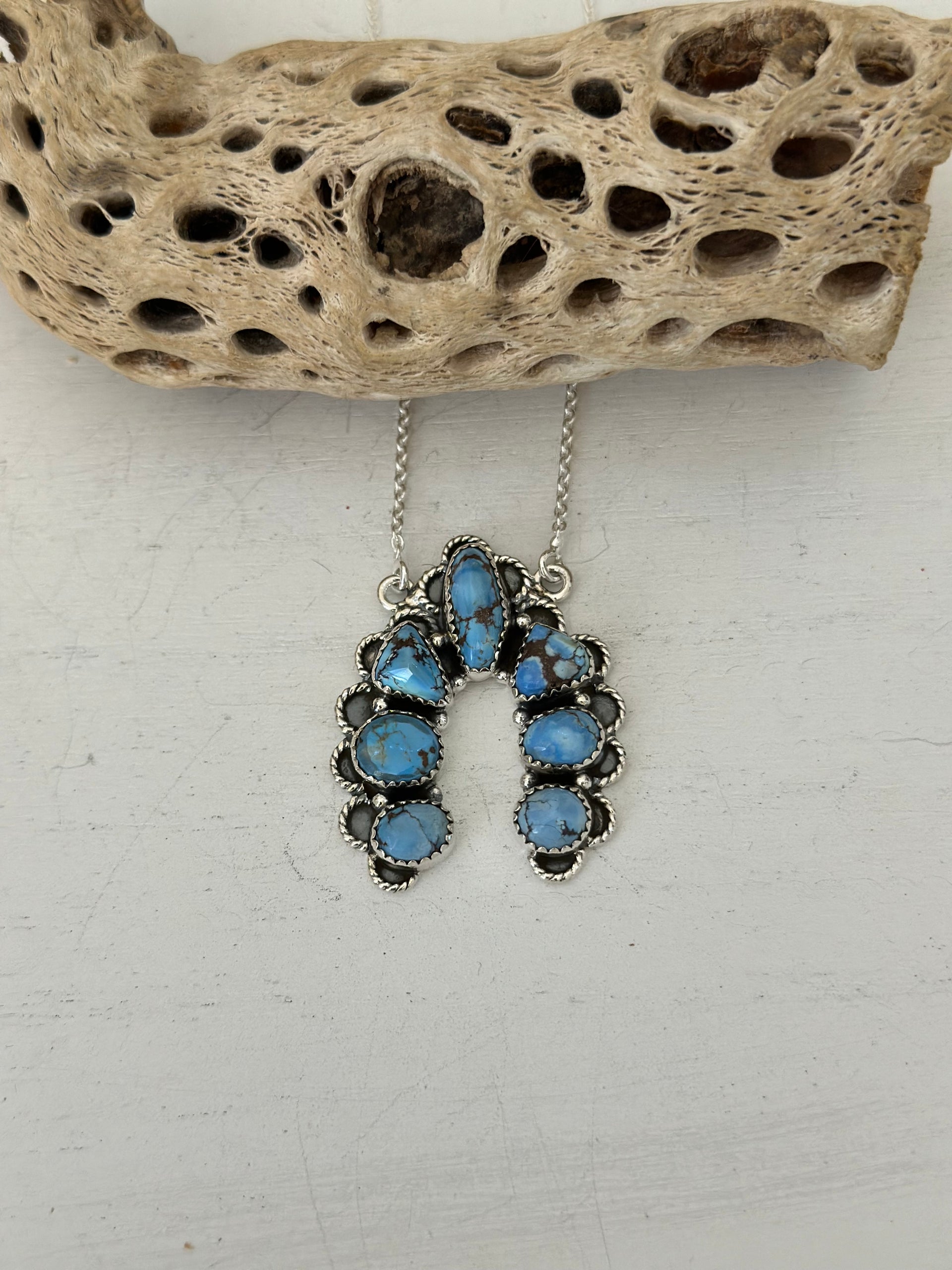 Southwest Handmade Golden Hills Turquoise & Sterling Silver Cluster Naja Necklace