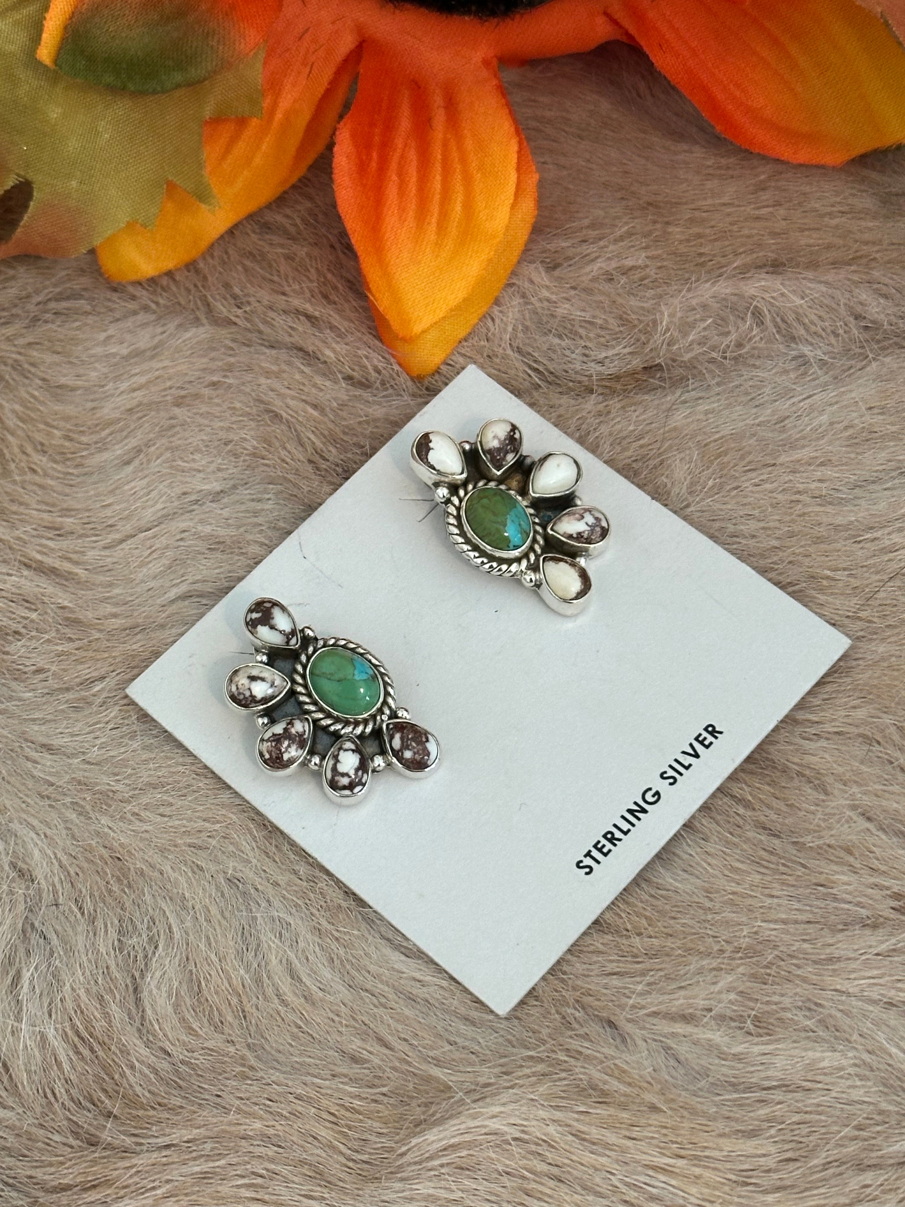 Southwest Handmade Multi Stone & Sterling Silver Post Earrings