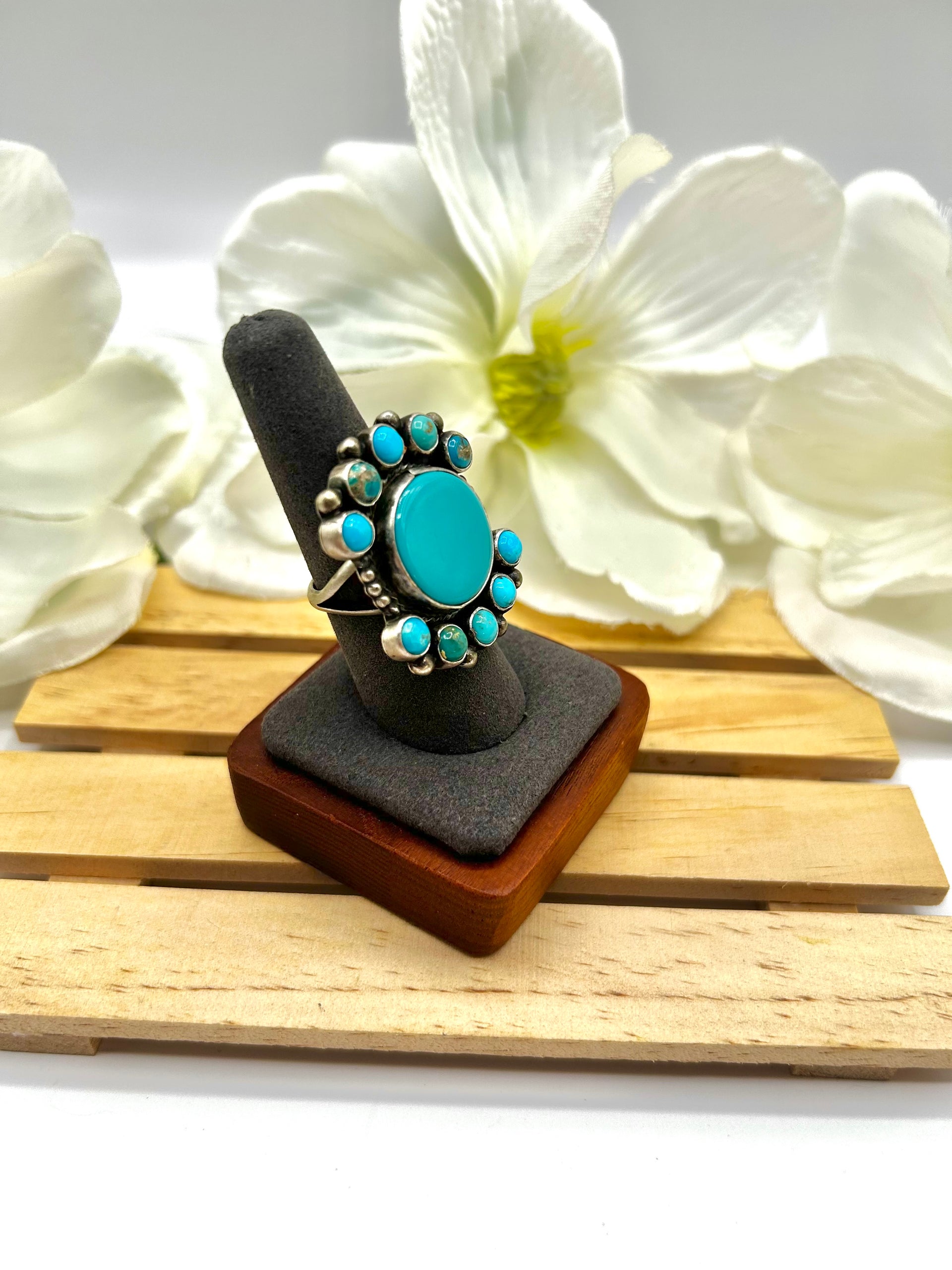 Kathleen Chavez Kingman Turquoise & Sterling Silver Ring Size 8