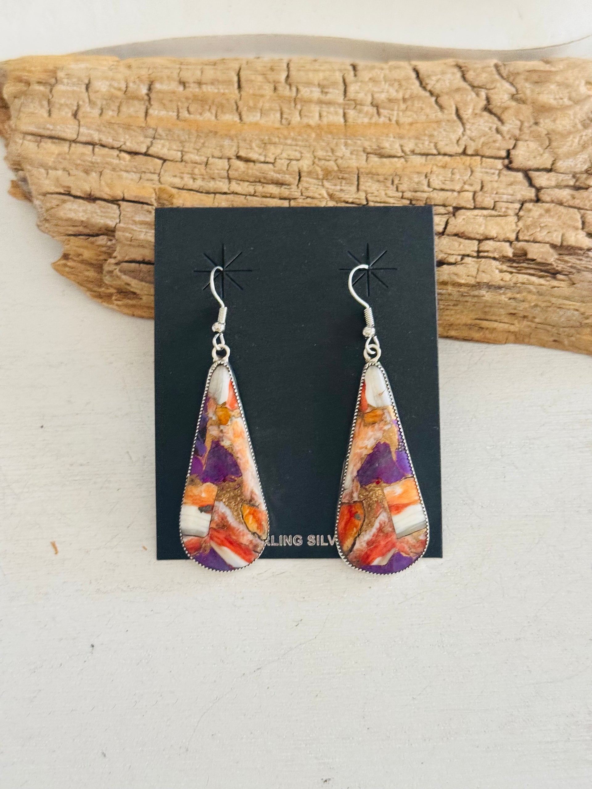 Navajo Made Purple Mohave Turquoise & Sterling Silver Dangle Earrings