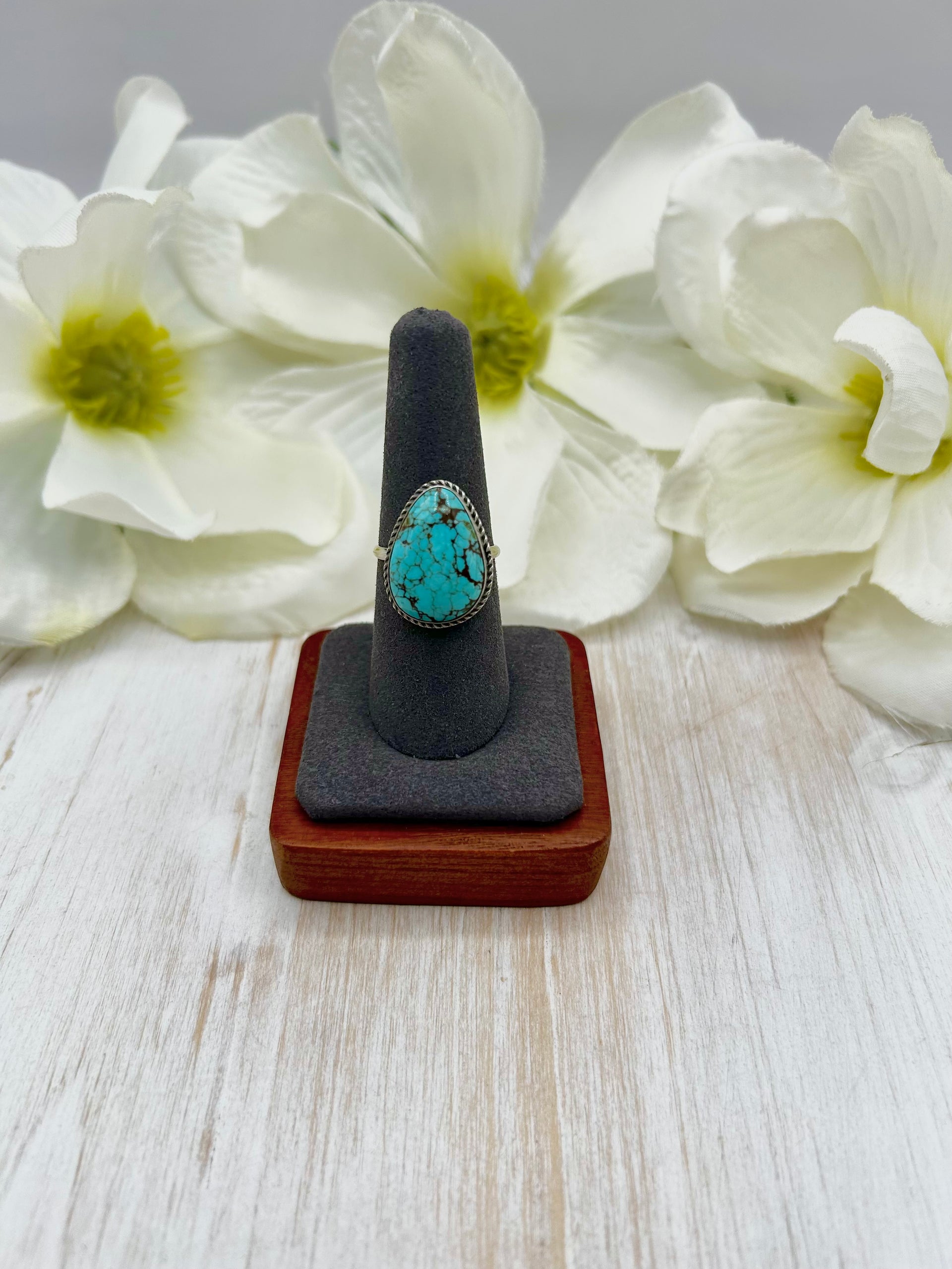 Navajo Made #8 Turquoise & Sterling Silver Ring Size 7.5