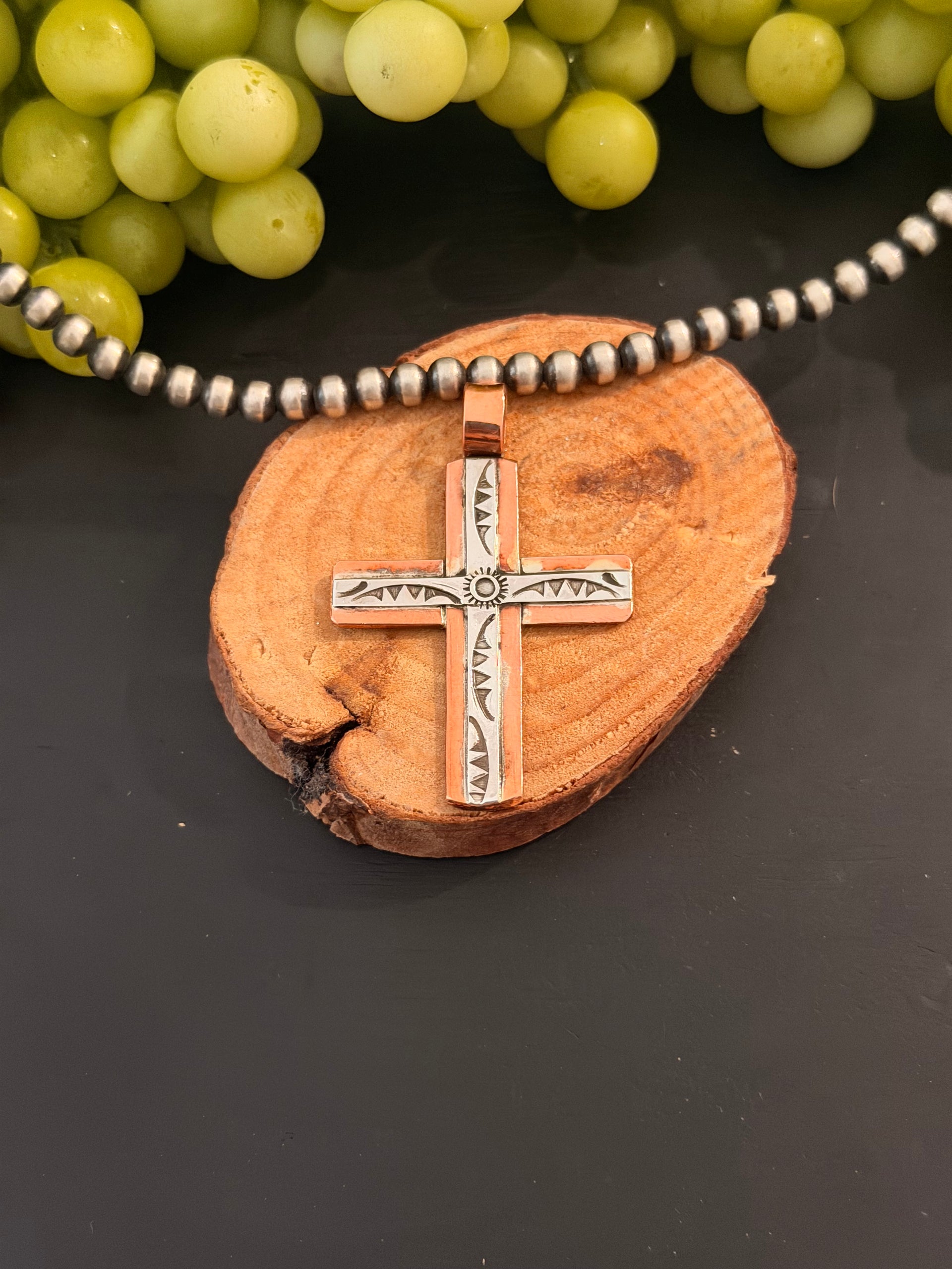 Navajo Made Copper & Sterling Silver Cross Pendant