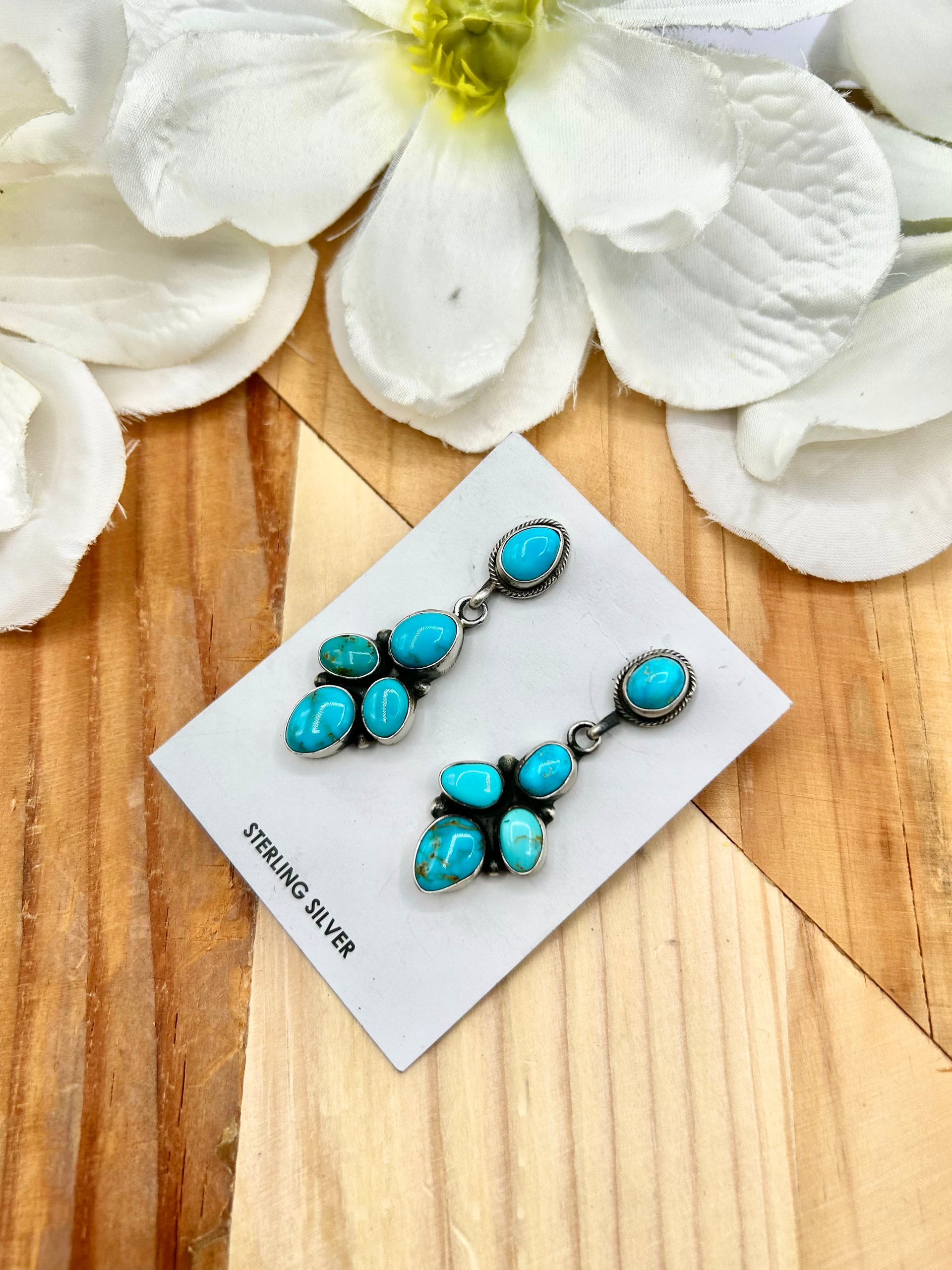 Navajo Made Kingman Turquoise & Sterling Silver Post Earrings