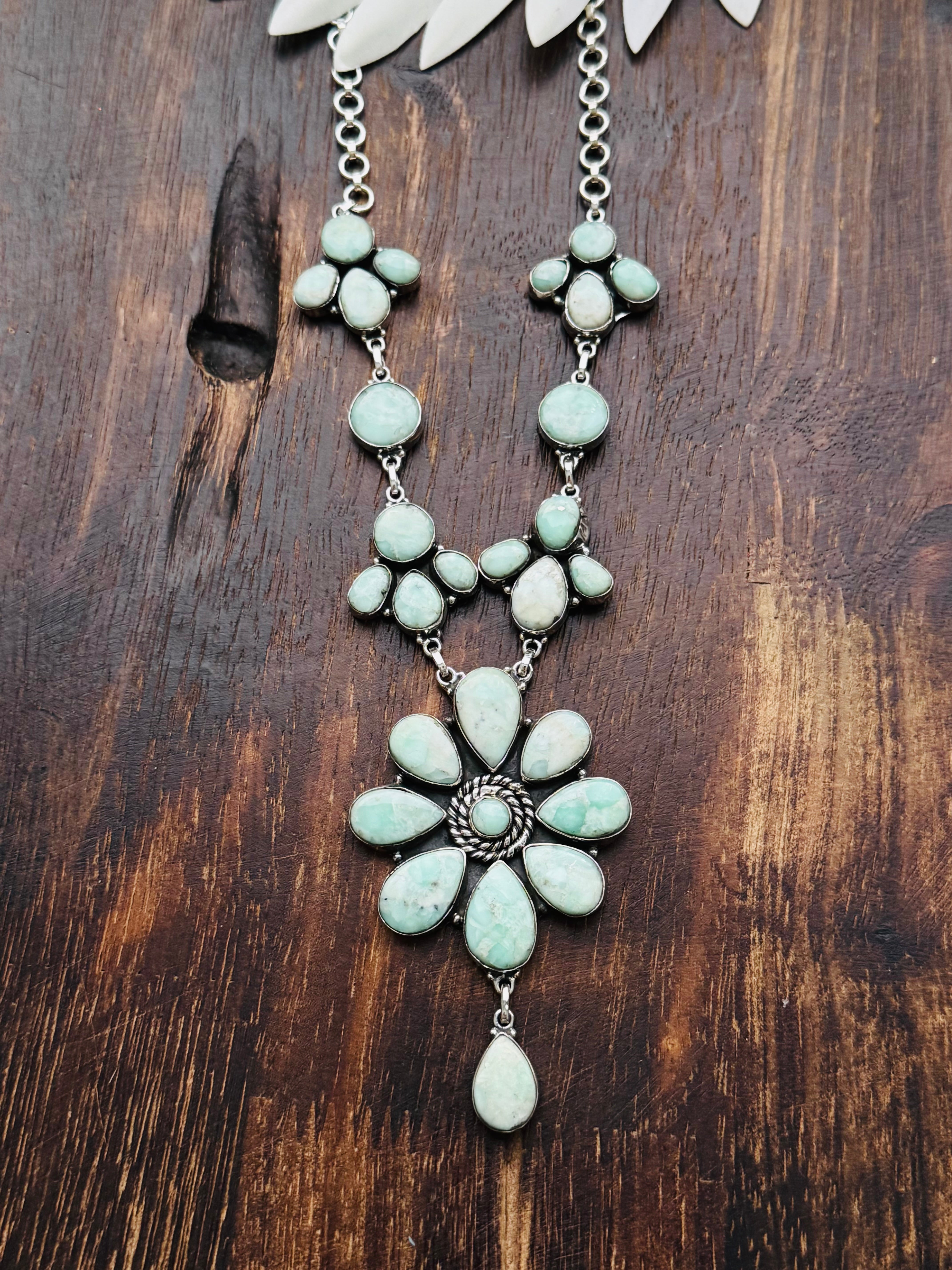 Southwest Made Paloma Variscite & Sterling Silver Cluster Necklace