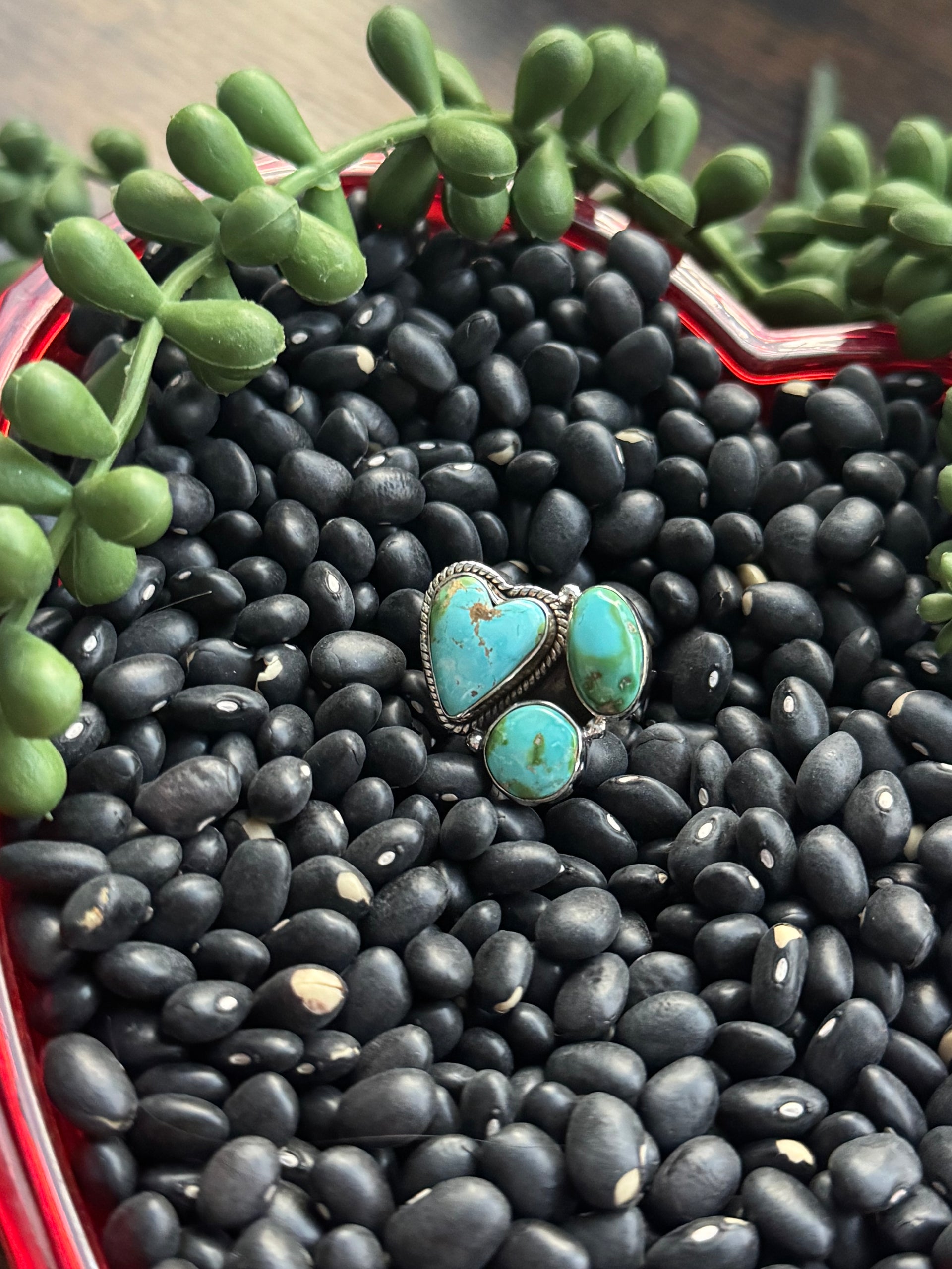 Southwest Handmade Sonoran Mountain Turquoise & Sterling Silver Adjustable Cluster Ring