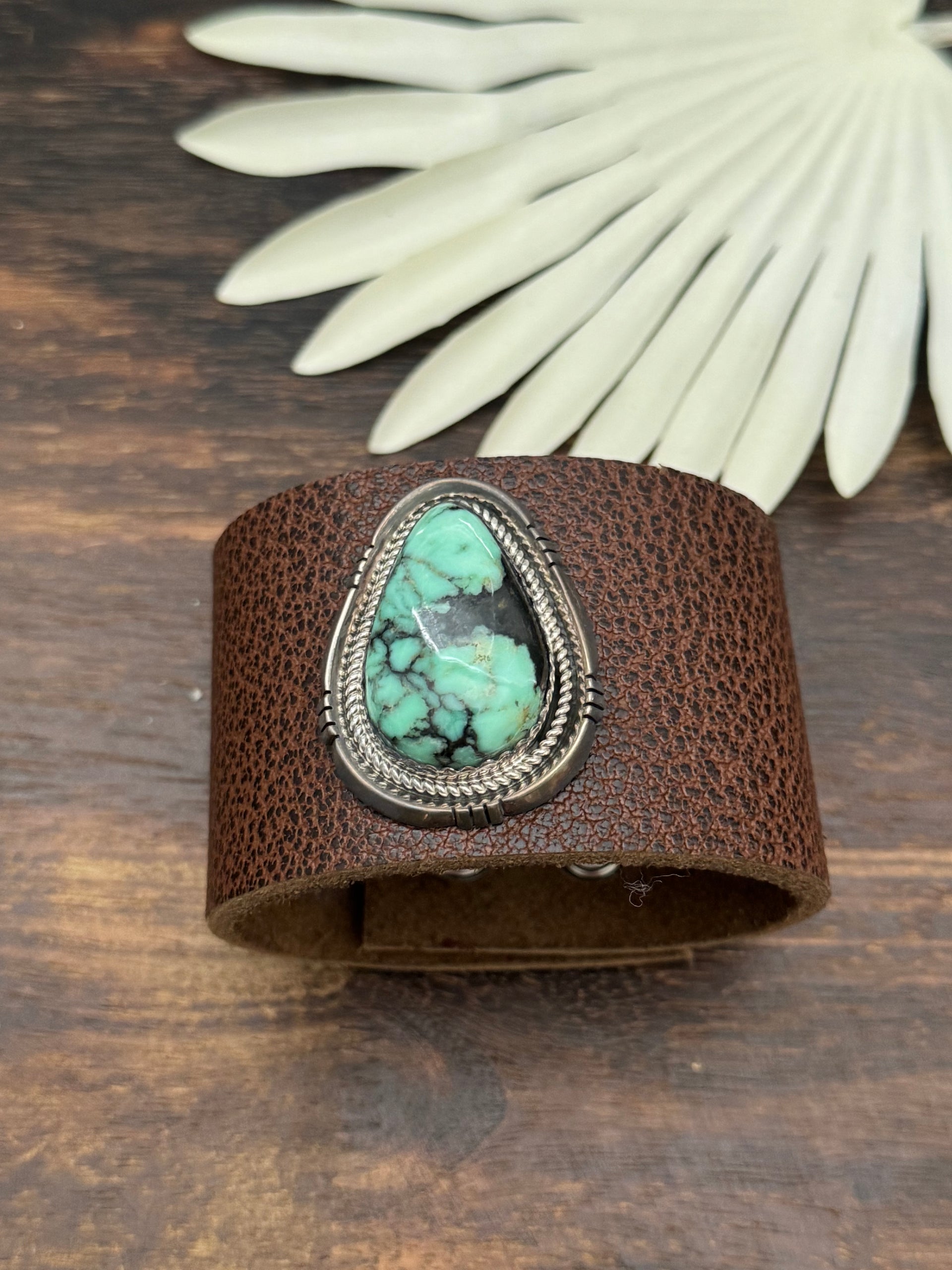 Julia Etsitty New Lander Variscite & Genuine Leather Bracelet