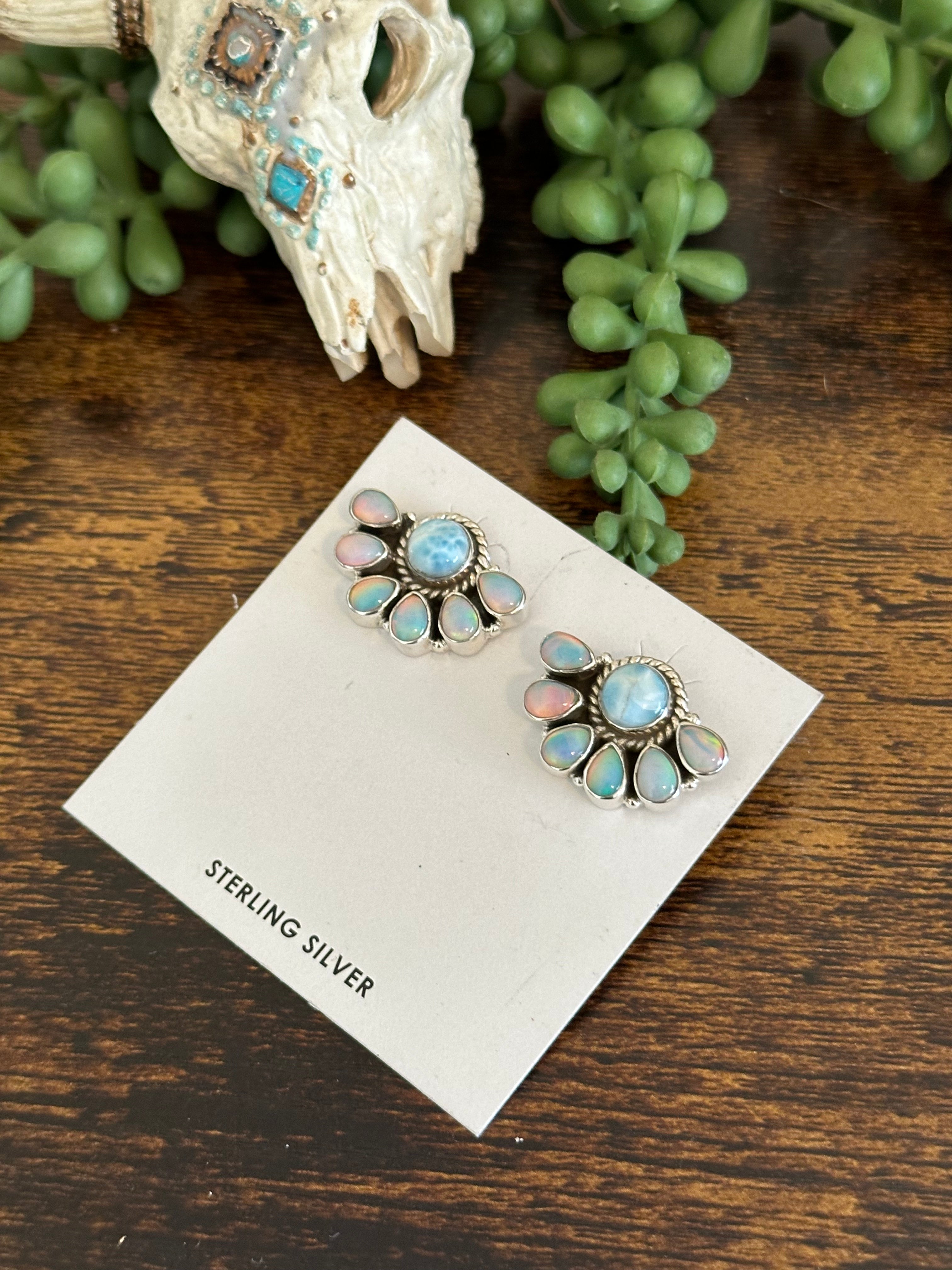 Southwest Handmade Multi Stone & Sterling Silver Post Earrings