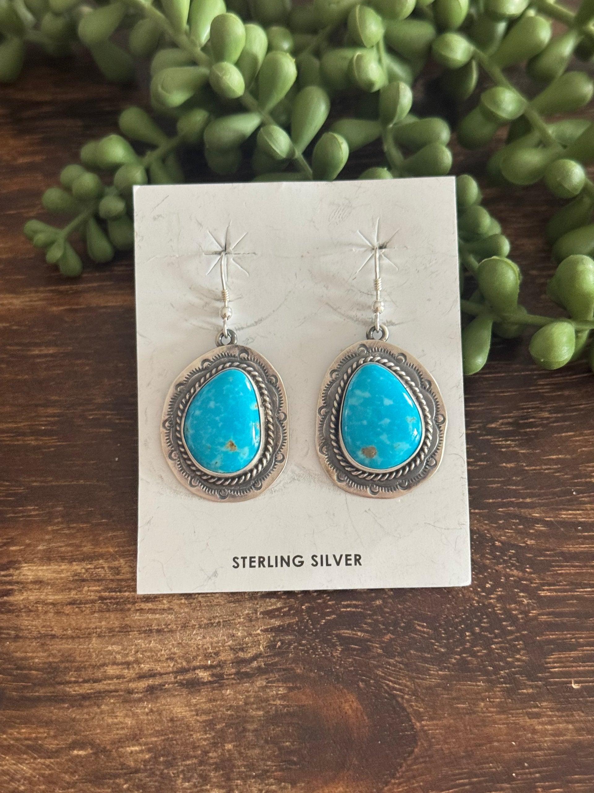 Peggy Skeets Kingman Turquoise & Sterling Silver Dangle Earrings