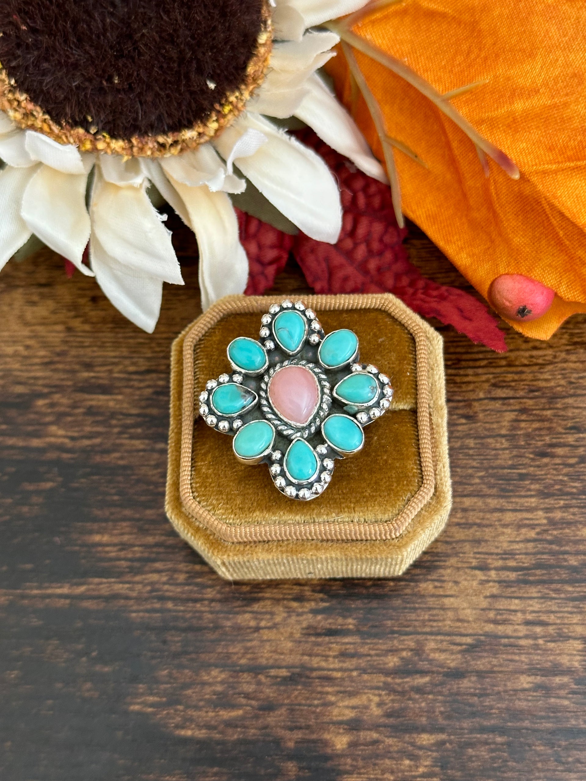 Southwest Handmade Multi Stone & Sterling Silver Adjustable Ring