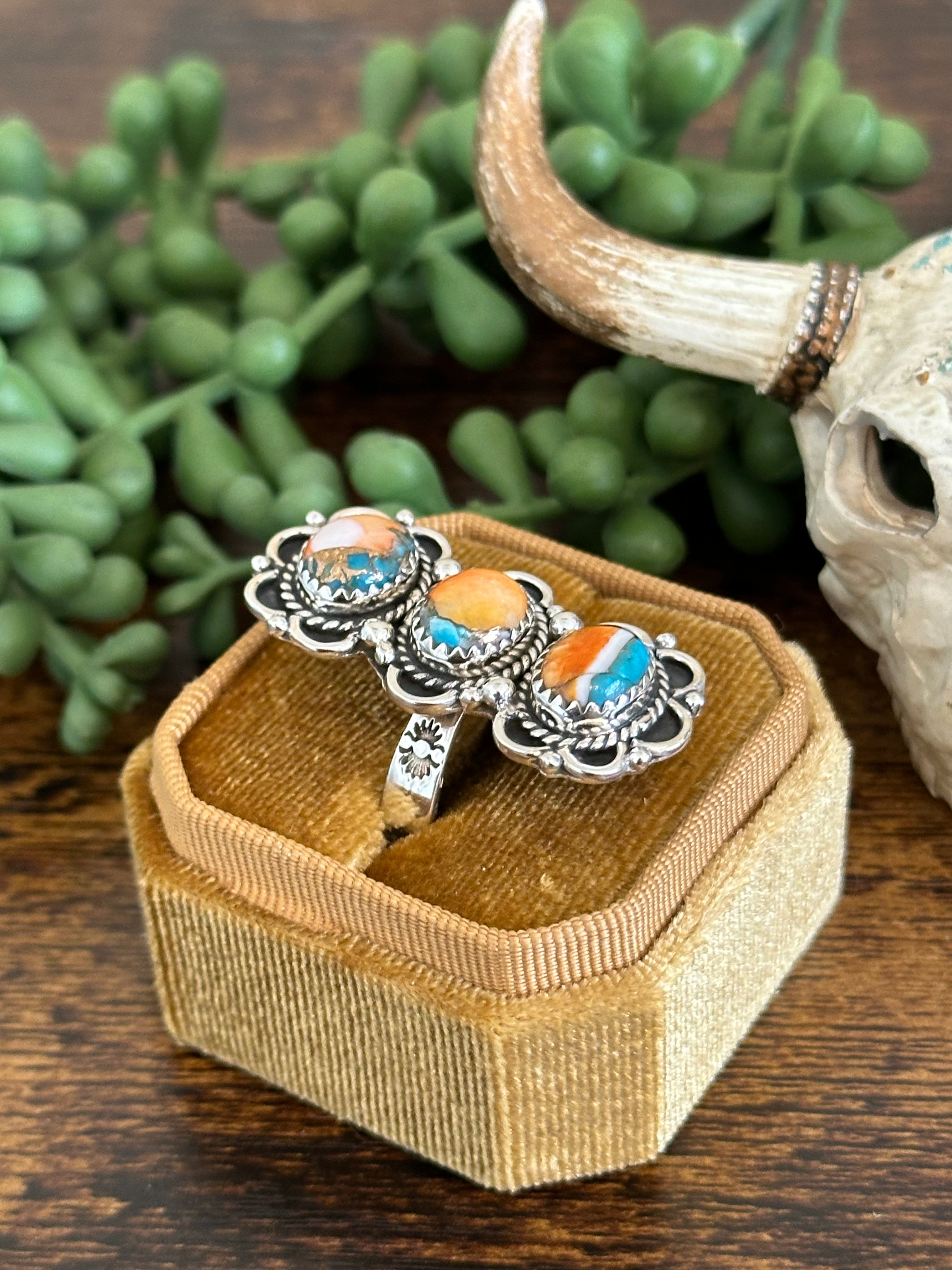 Southwest Handmade Mohave Turquoise & Sterling Silver Adjustable Ring