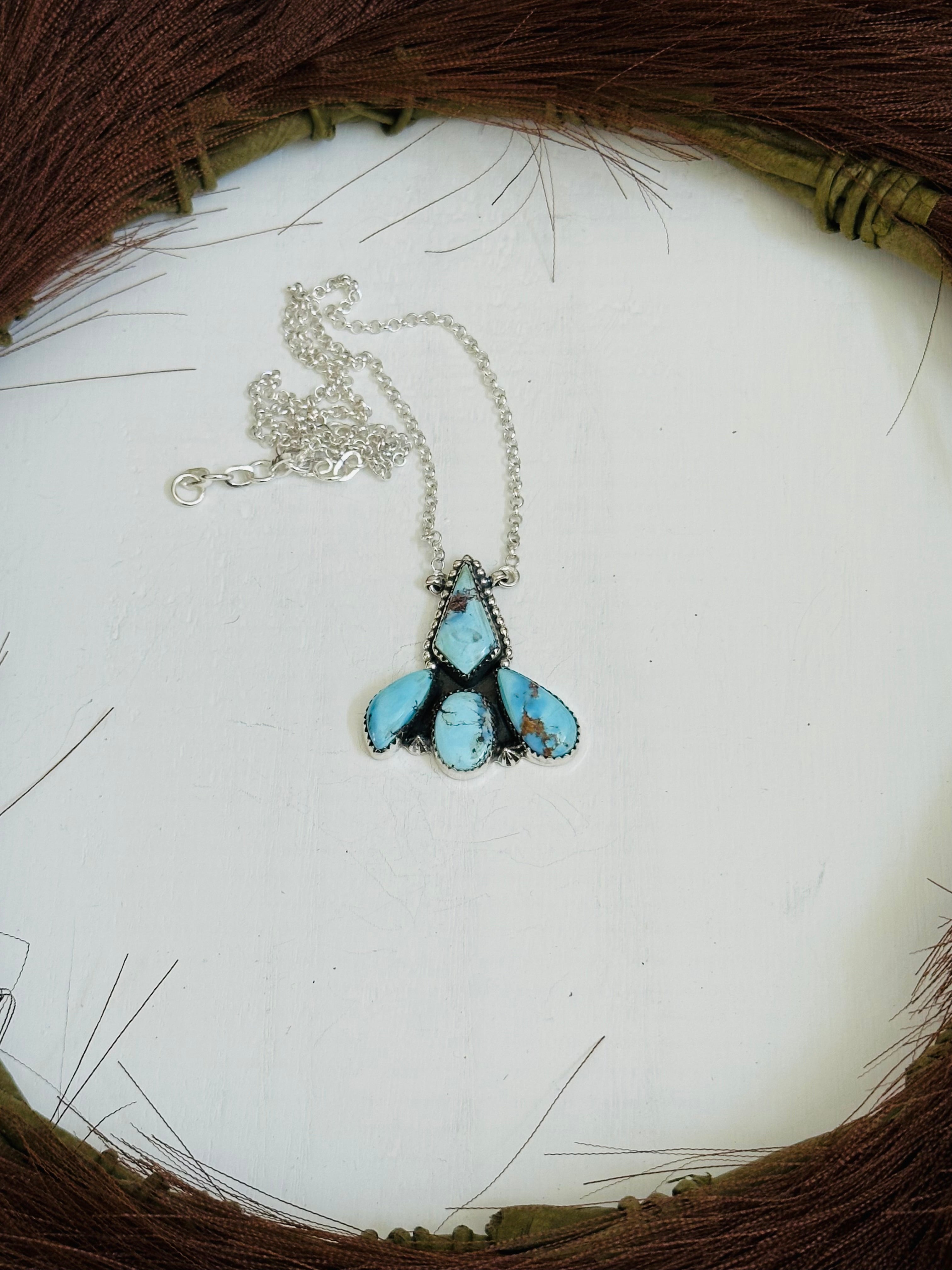 TTD “Blossom” Golden Hills Turquoise & Sterling Silver Cluster Necklace