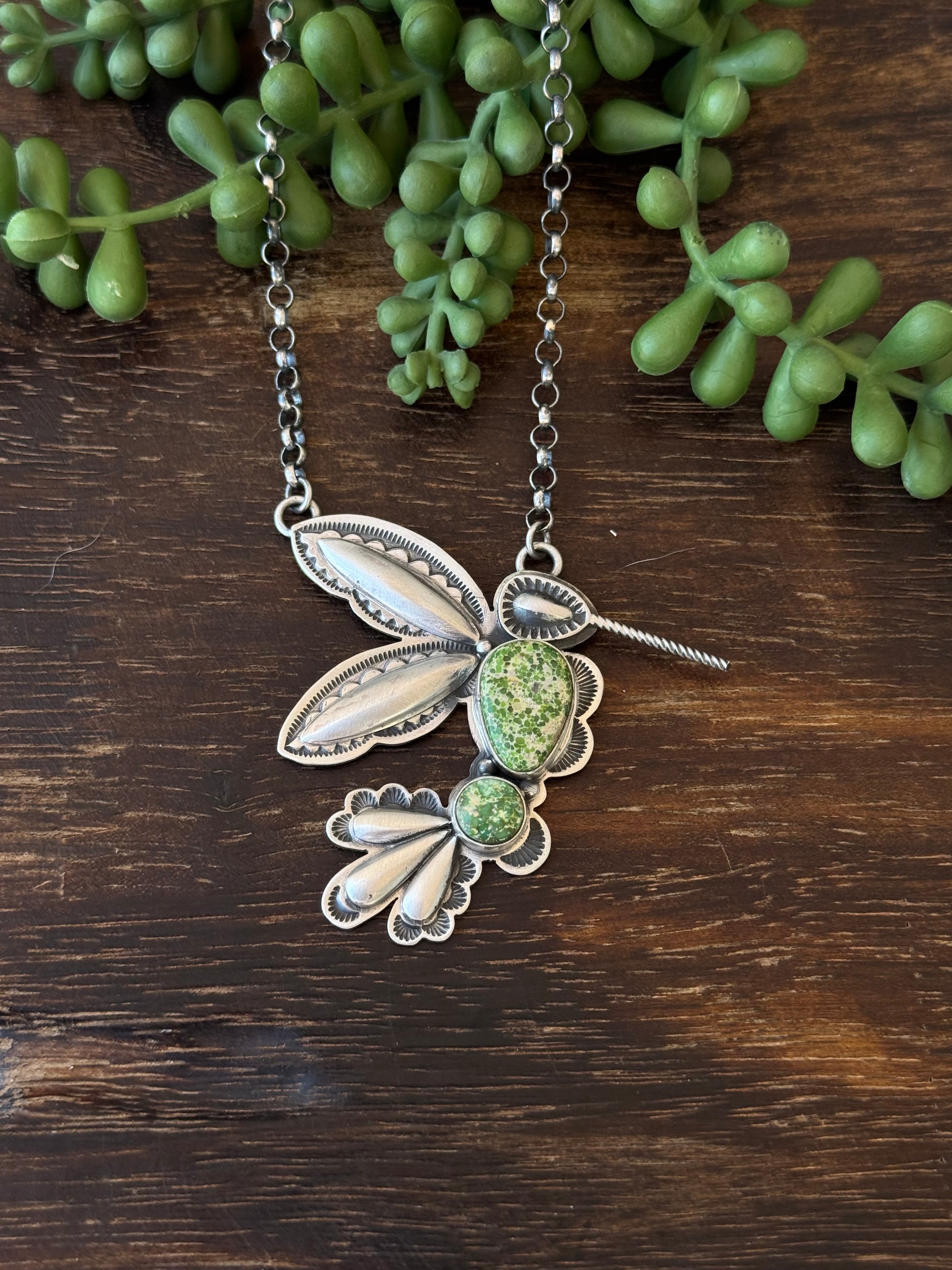 Charles Johnson Sonoran Gold Turquoise & Sterling Silver Hummingbird Necklace