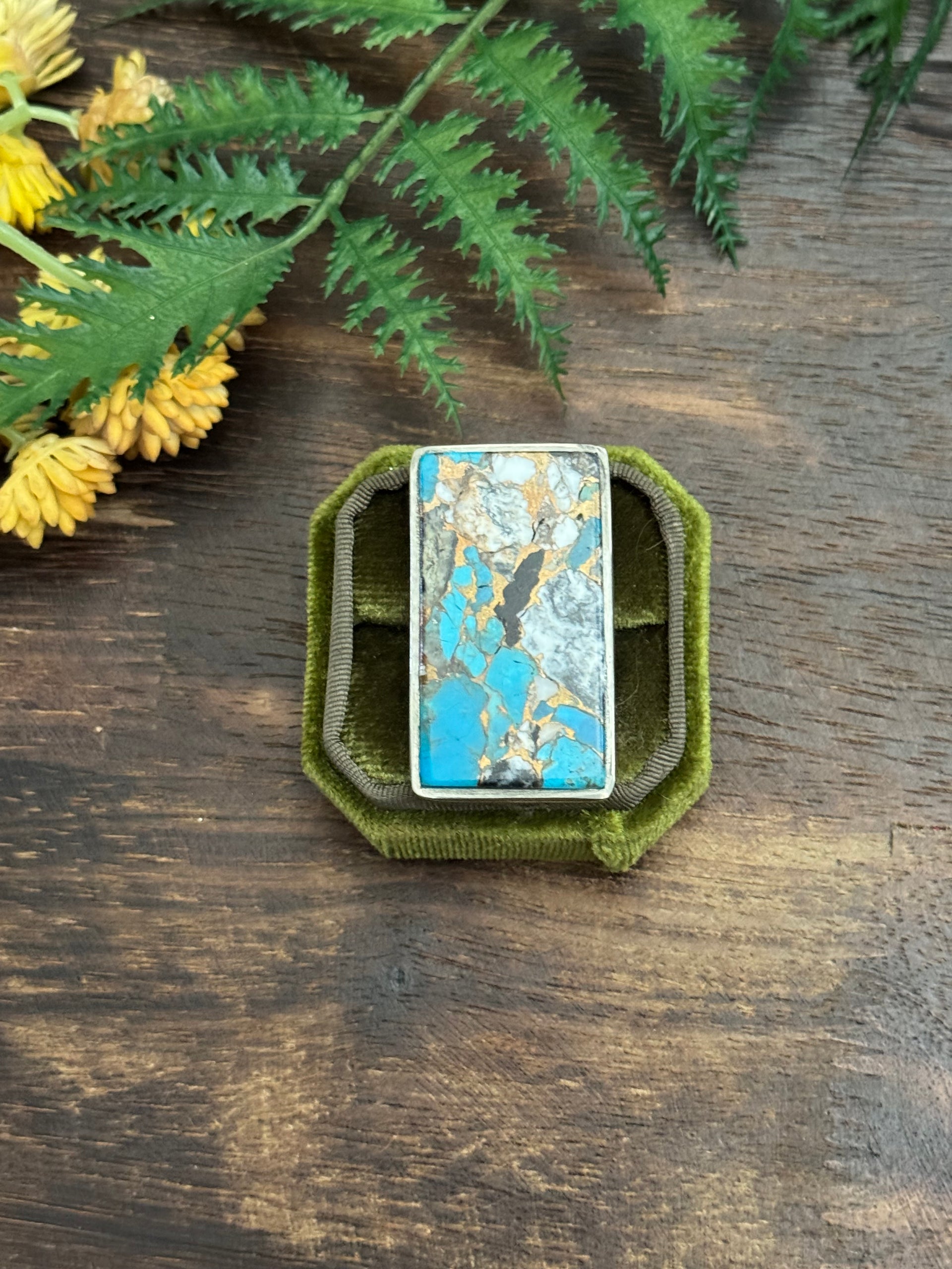 Navajo Made Mohave Turquoise & Sterling Silver Ring Size 5