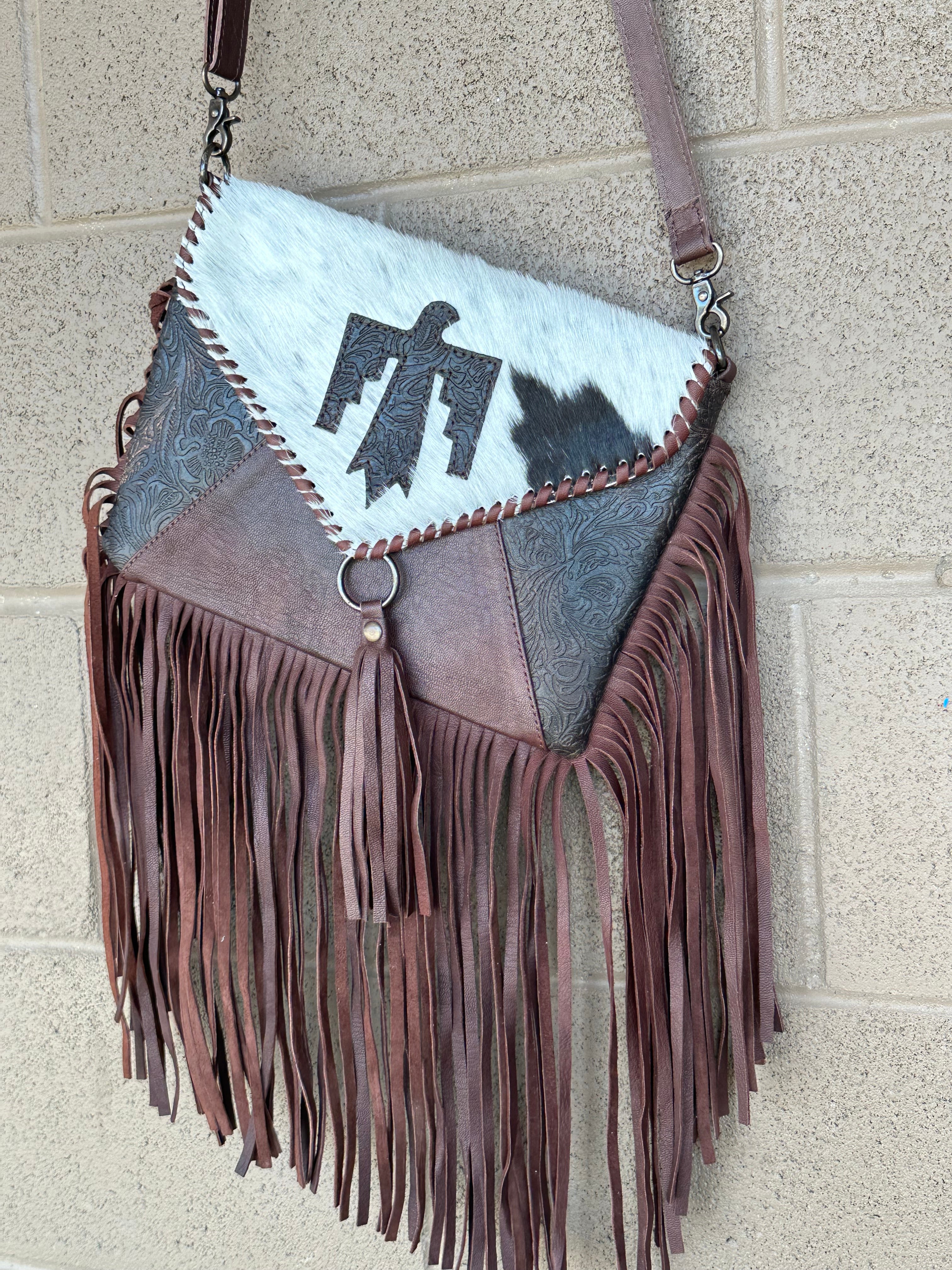 Genuine Tooled Leather & Cowhide Fringe Purse